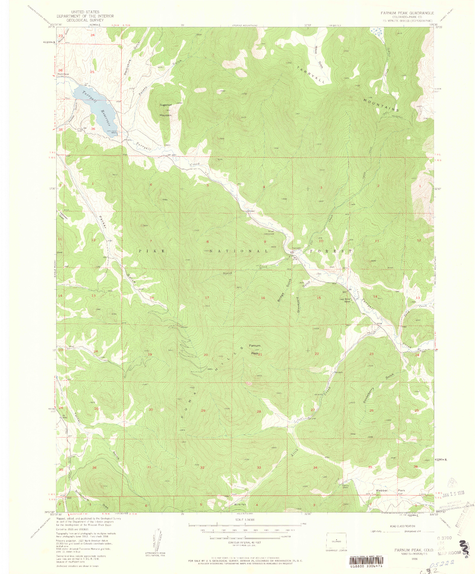 USGS 1:24000-SCALE QUADRANGLE FOR FARNUM PEAK, CO 1956