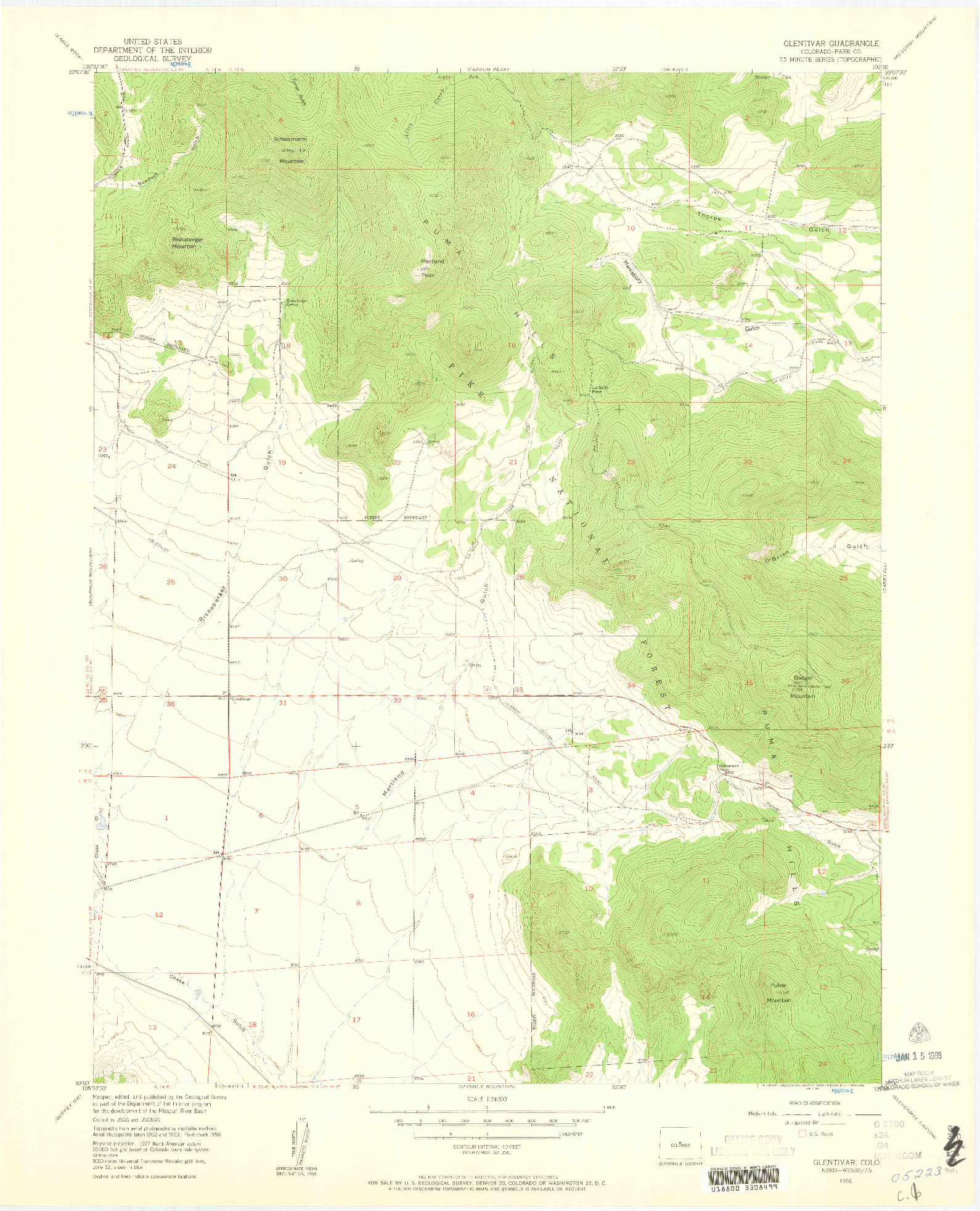 USGS 1:24000-SCALE QUADRANGLE FOR GLENTIVAR, CO 1956