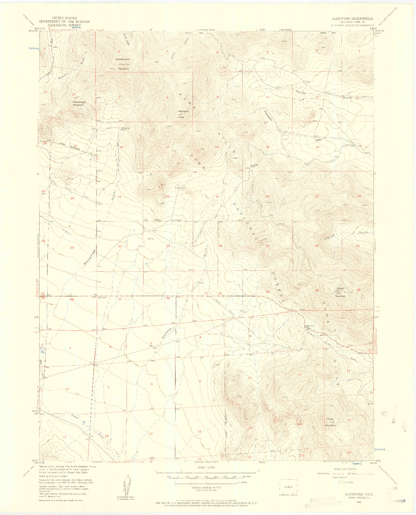 USGS 1:24000-SCALE QUADRANGLE FOR GLENTIVAR, CO 1956