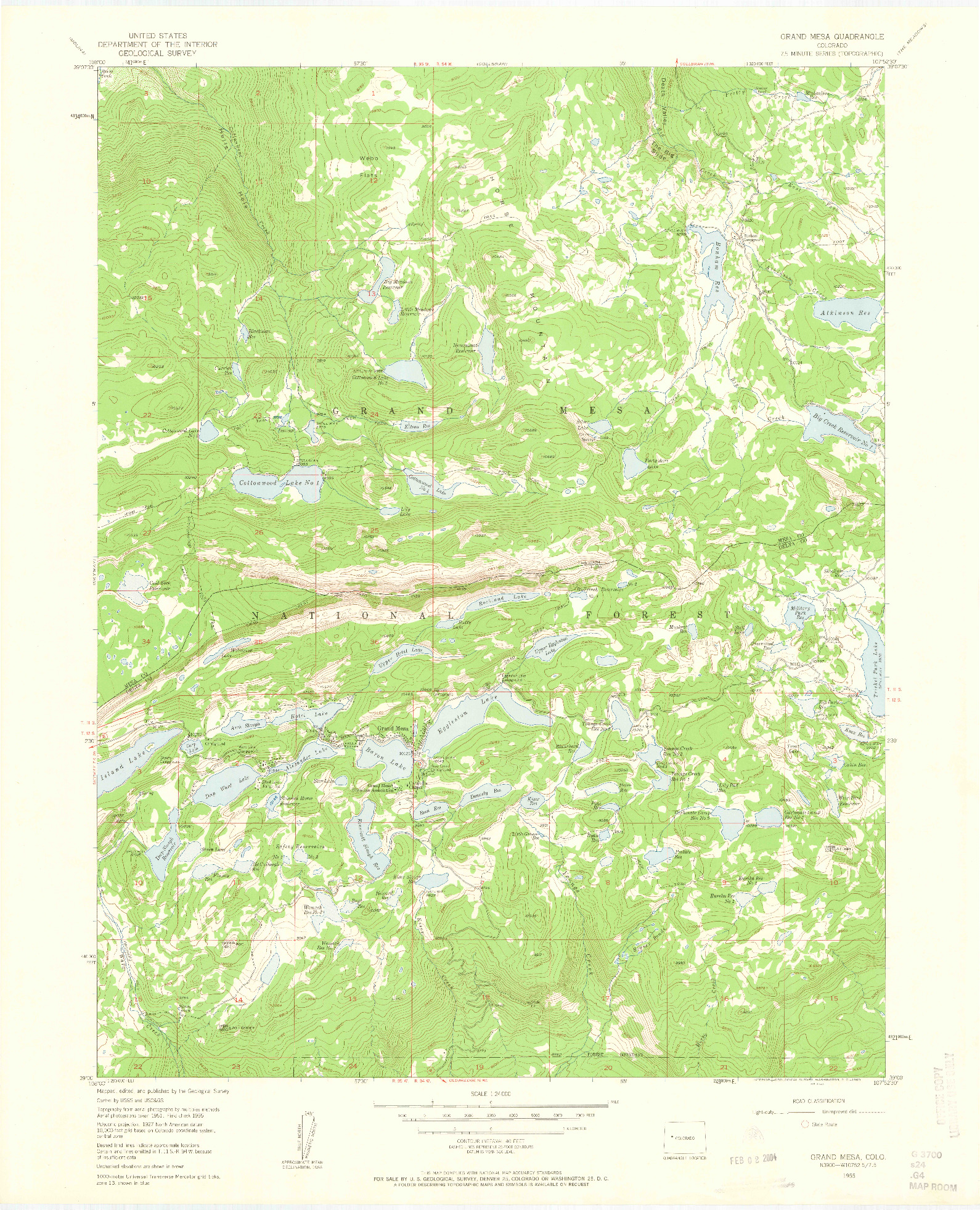 USGS 1:24000-SCALE QUADRANGLE FOR GRAND MESA, CO 1955