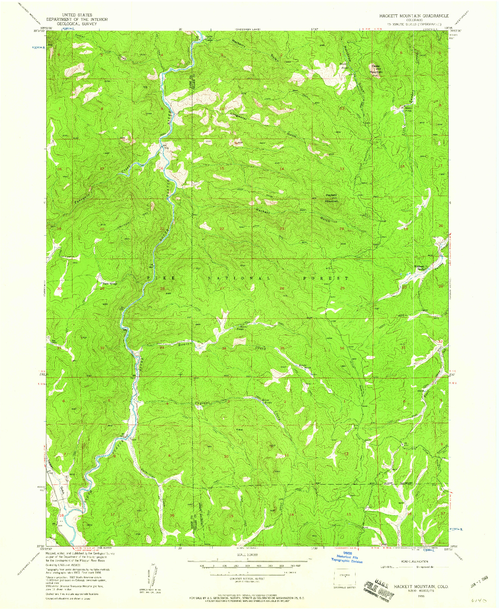 USGS 1:24000-SCALE QUADRANGLE FOR HACKETT MOUNTAIN, CO 1956