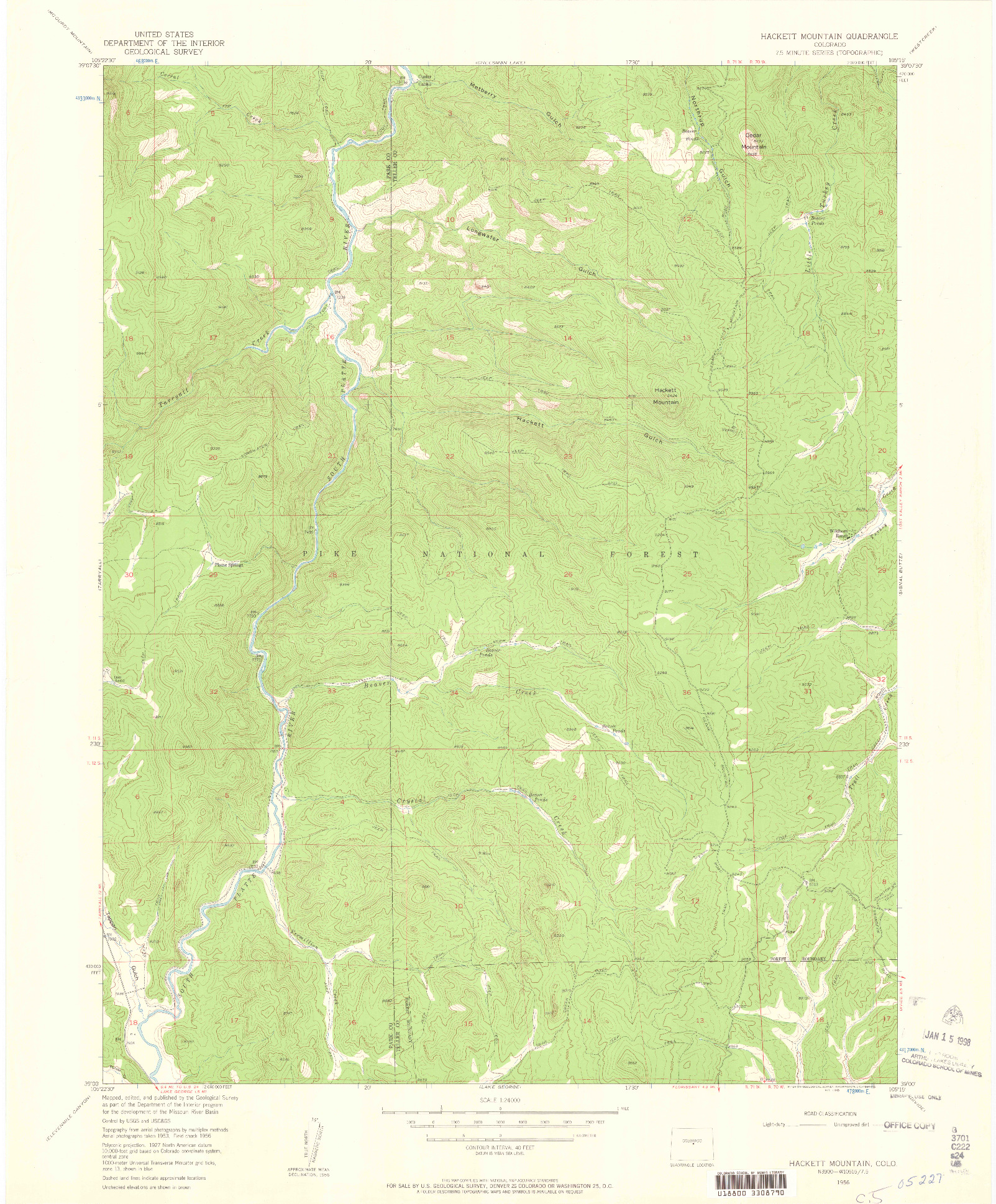 USGS 1:24000-SCALE QUADRANGLE FOR HACKETT MOUNTAIN, CO 1956