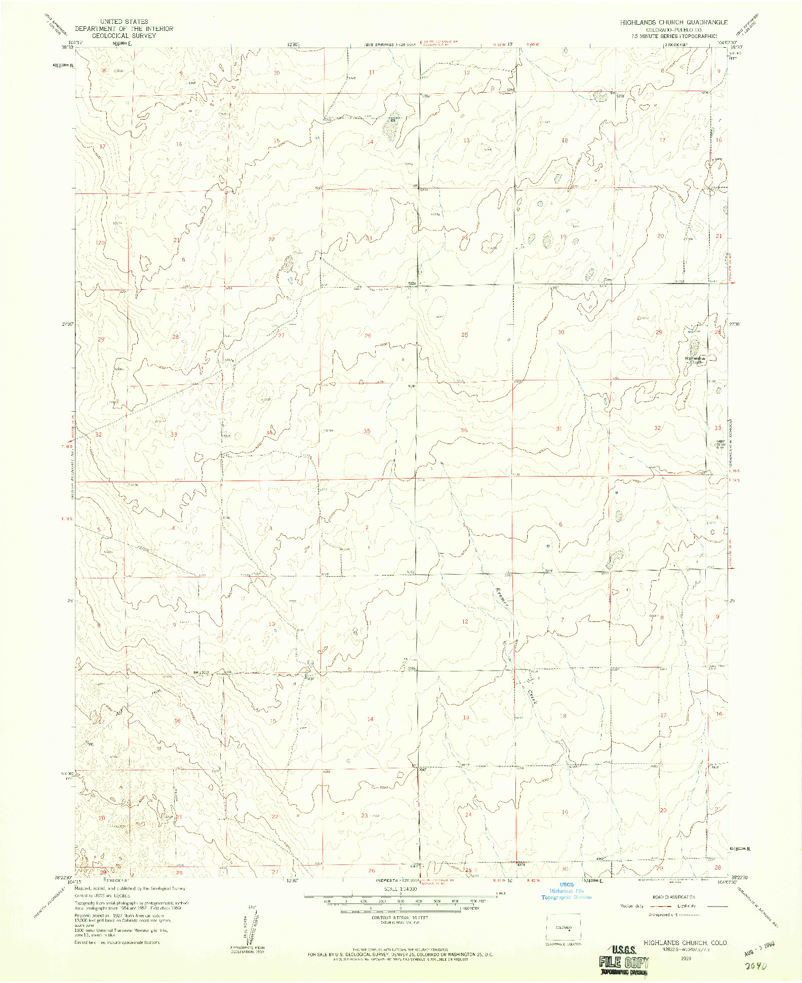 USGS 1:24000-SCALE QUADRANGLE FOR HIGHLANDS CHURCH, CO 1959