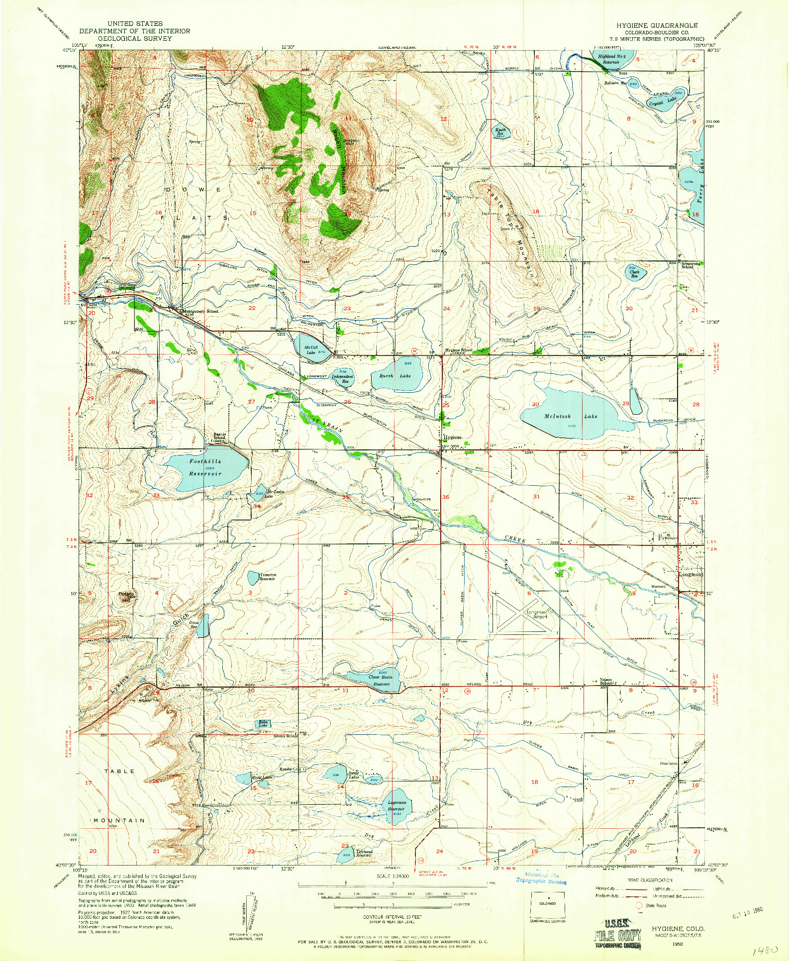 USGS 1:24000-SCALE QUADRANGLE FOR HYGIENE, CO 1950