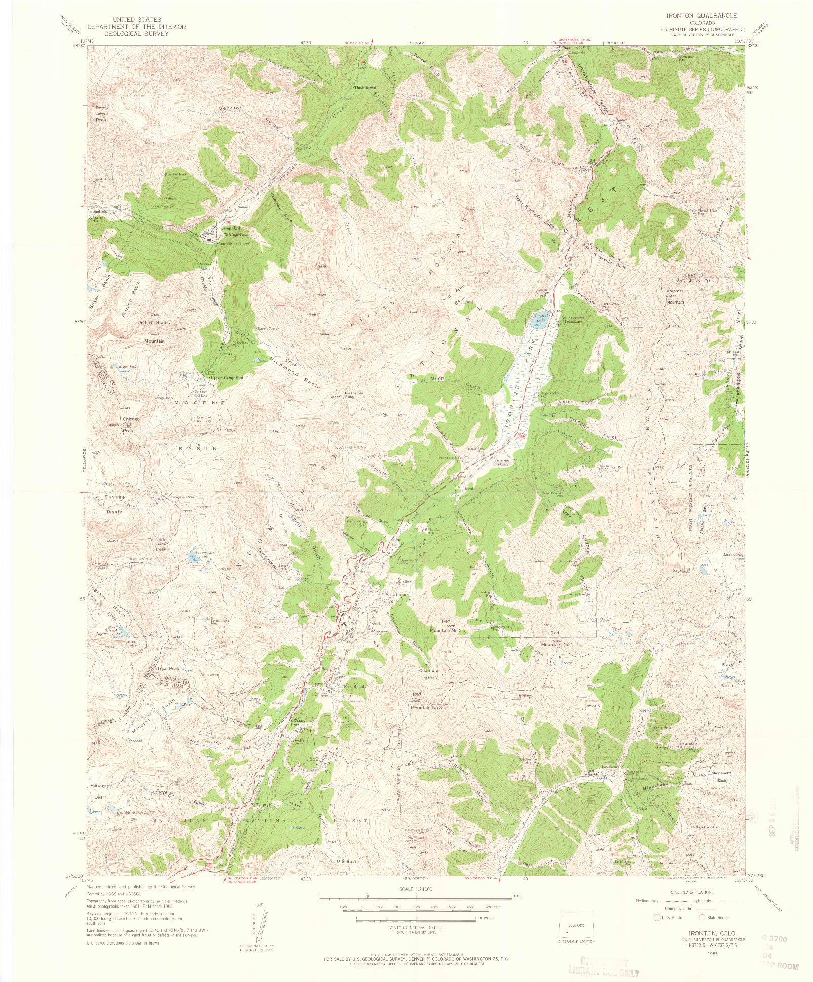 USGS 1:24000-SCALE QUADRANGLE FOR IRONTON, CO 1955