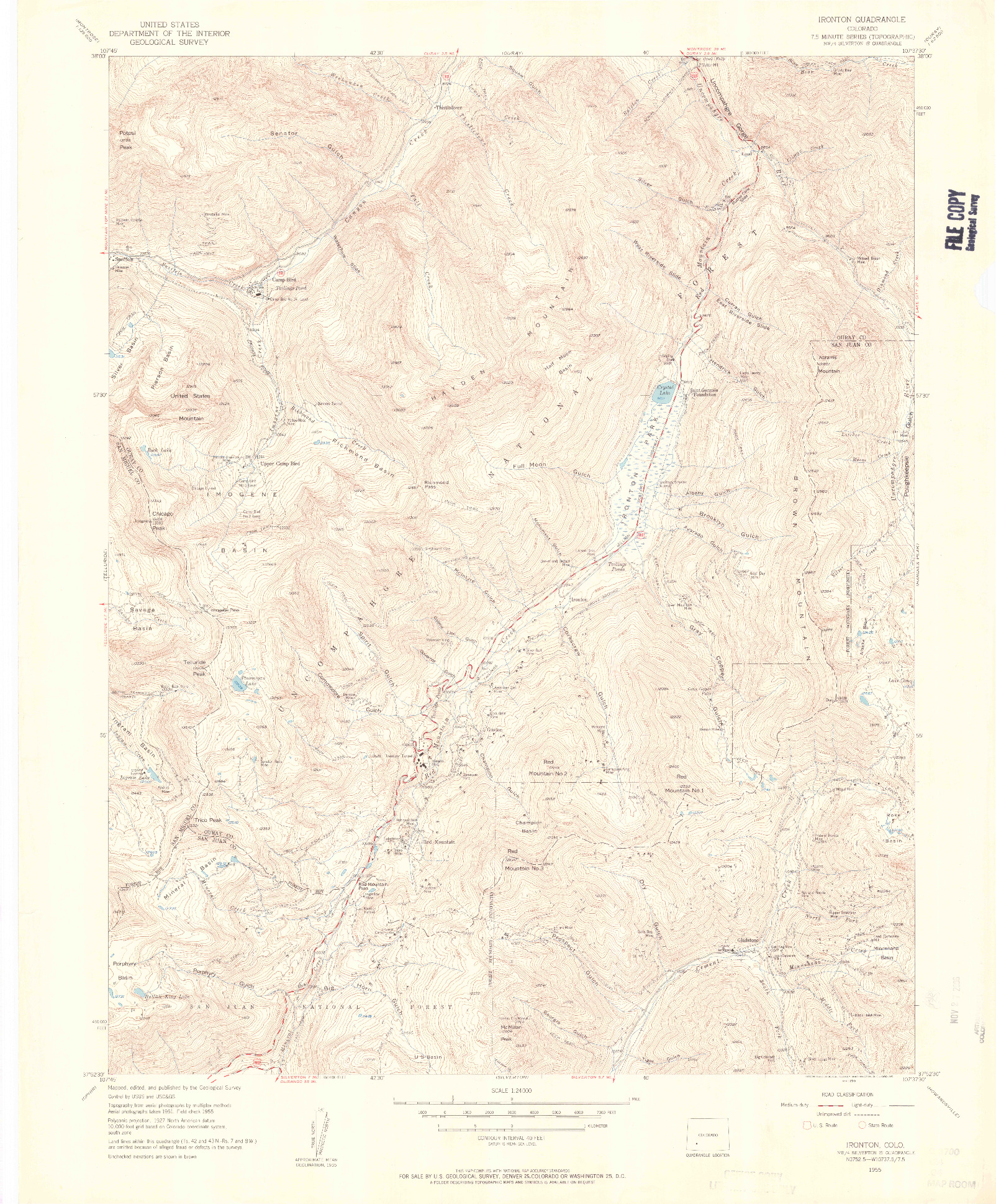 USGS 1:24000-SCALE QUADRANGLE FOR IRONTON, CO 1955