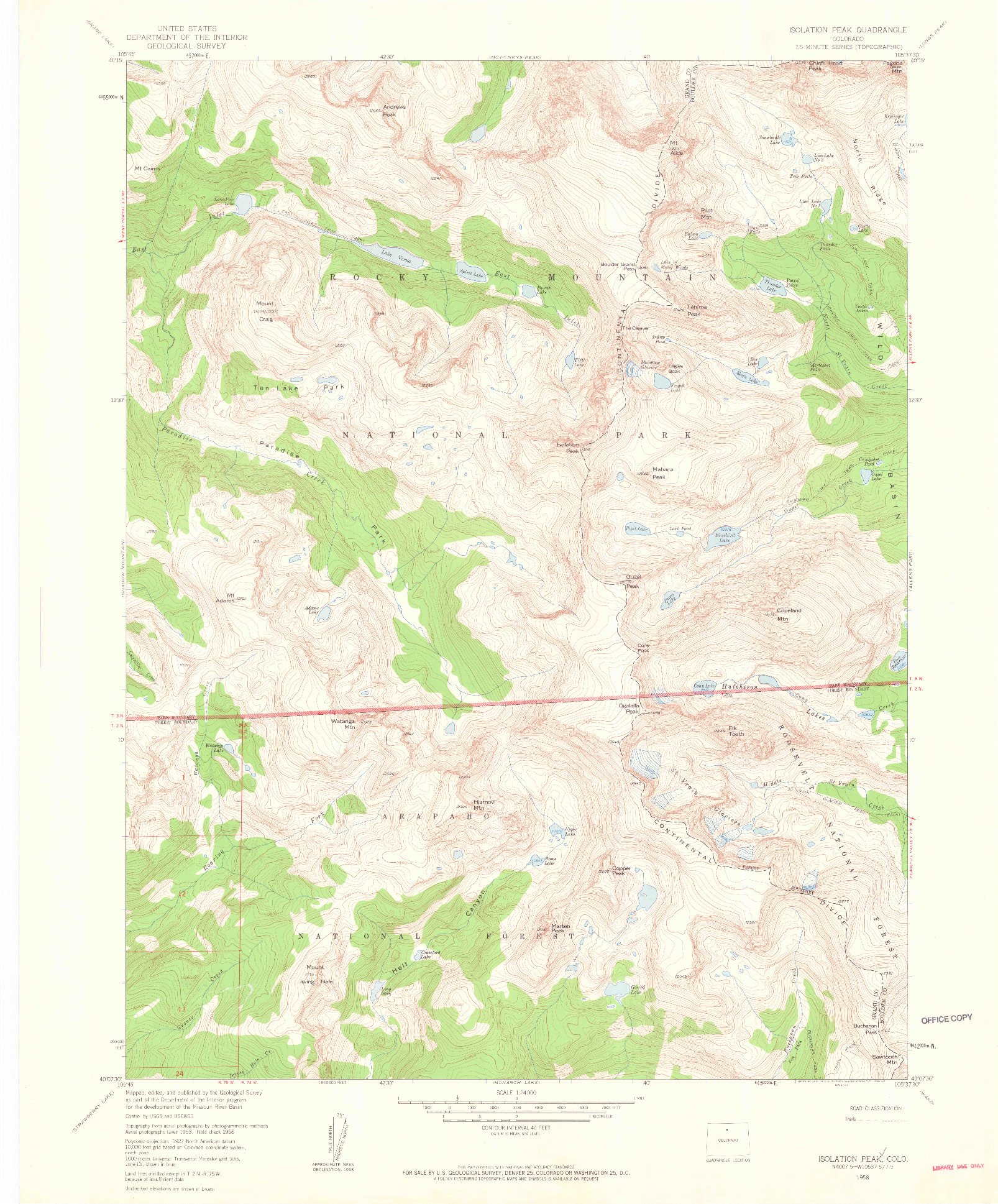 USGS 1:24000-SCALE QUADRANGLE FOR ISOLATION PEAK, CO 1958