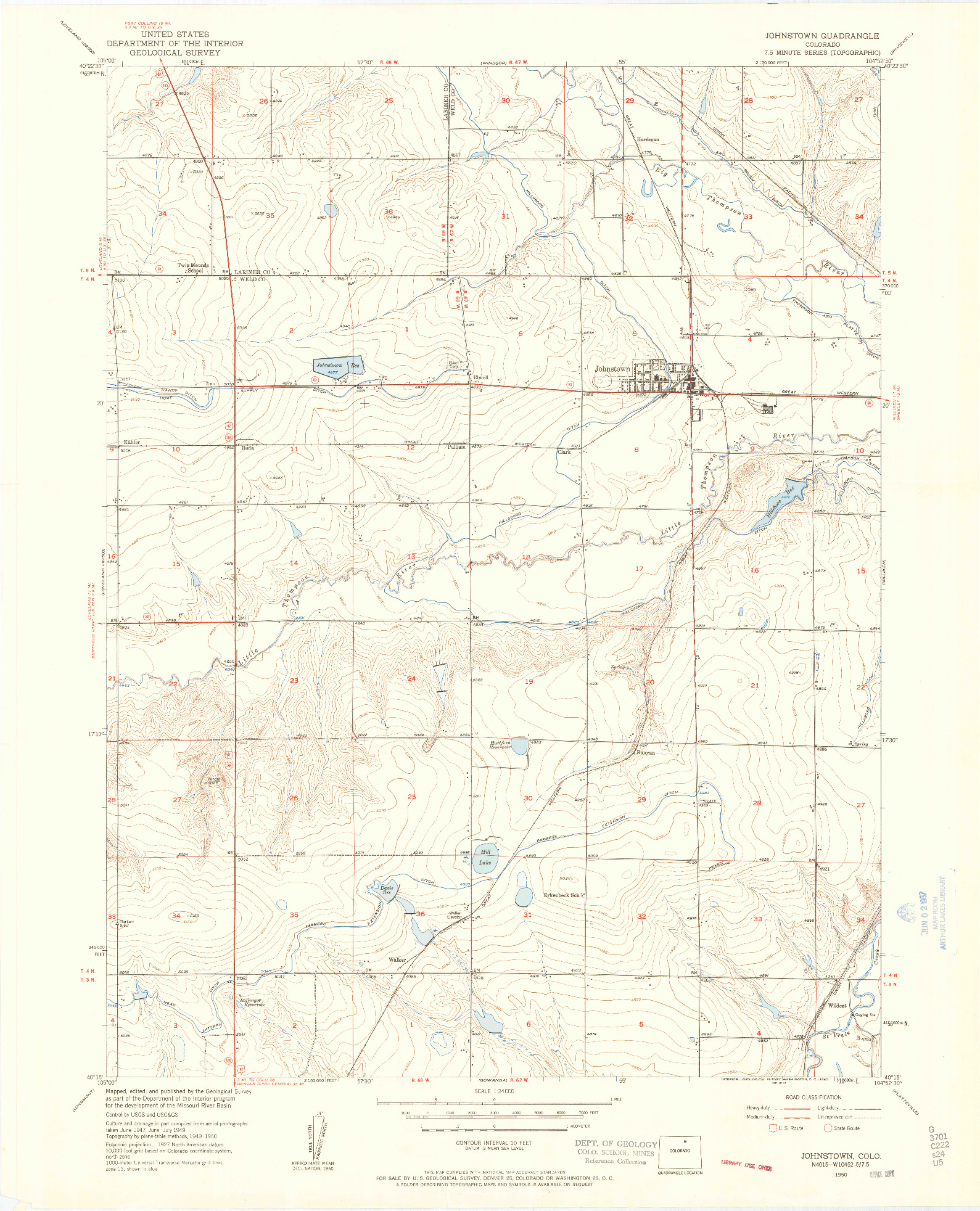 USGS 1:24000-SCALE QUADRANGLE FOR JOHNSTOWN, CO 1950