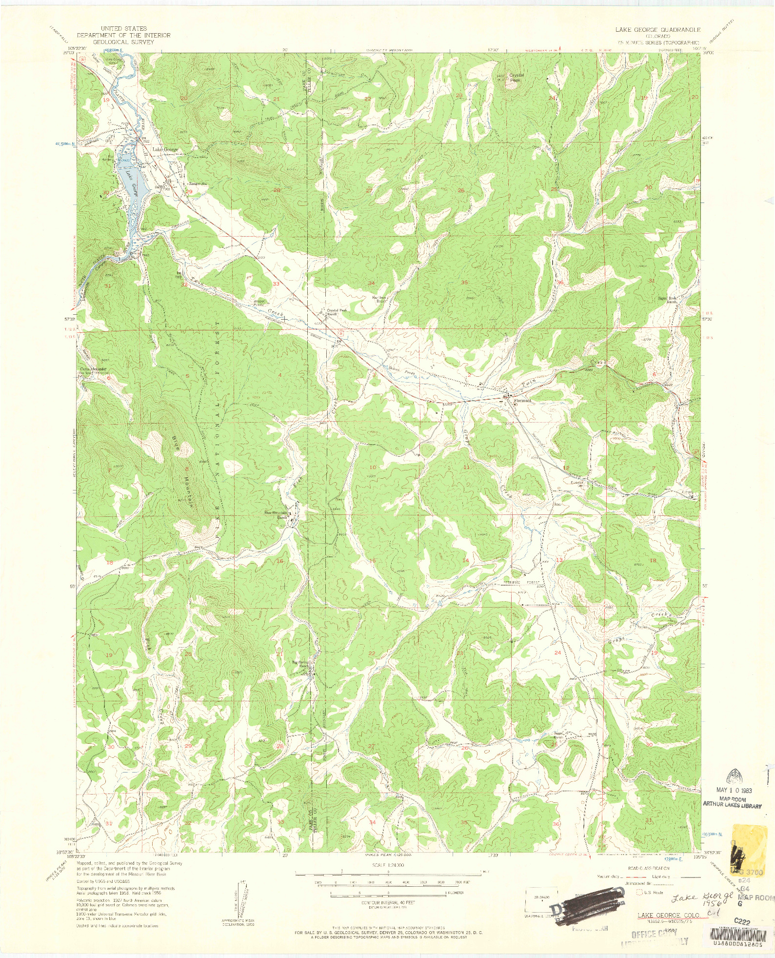 USGS 1:24000-SCALE QUADRANGLE FOR LAKE GEORGE, CO 1956