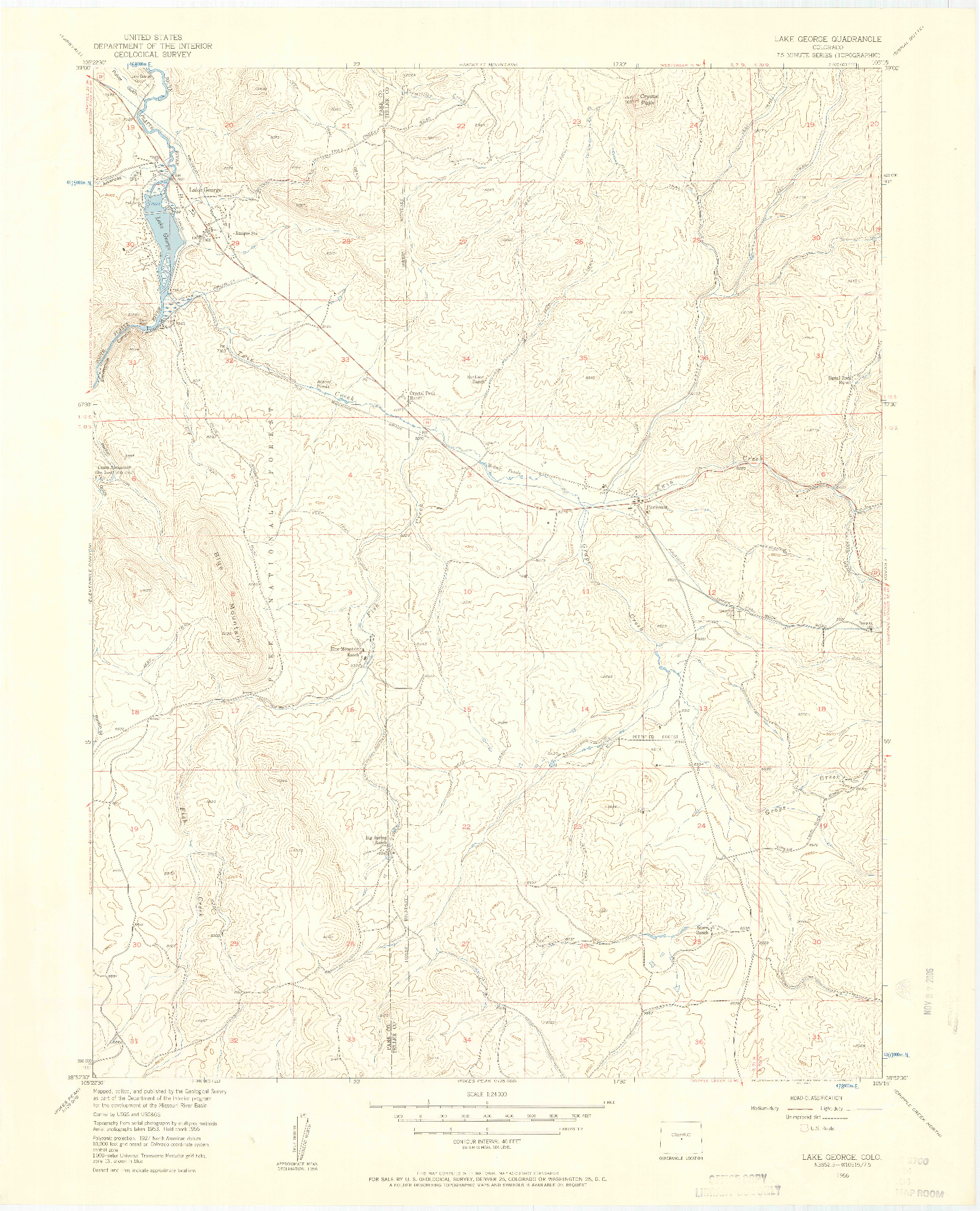 USGS 1:24000-SCALE QUADRANGLE FOR LAKE GEORGE, CO 1956