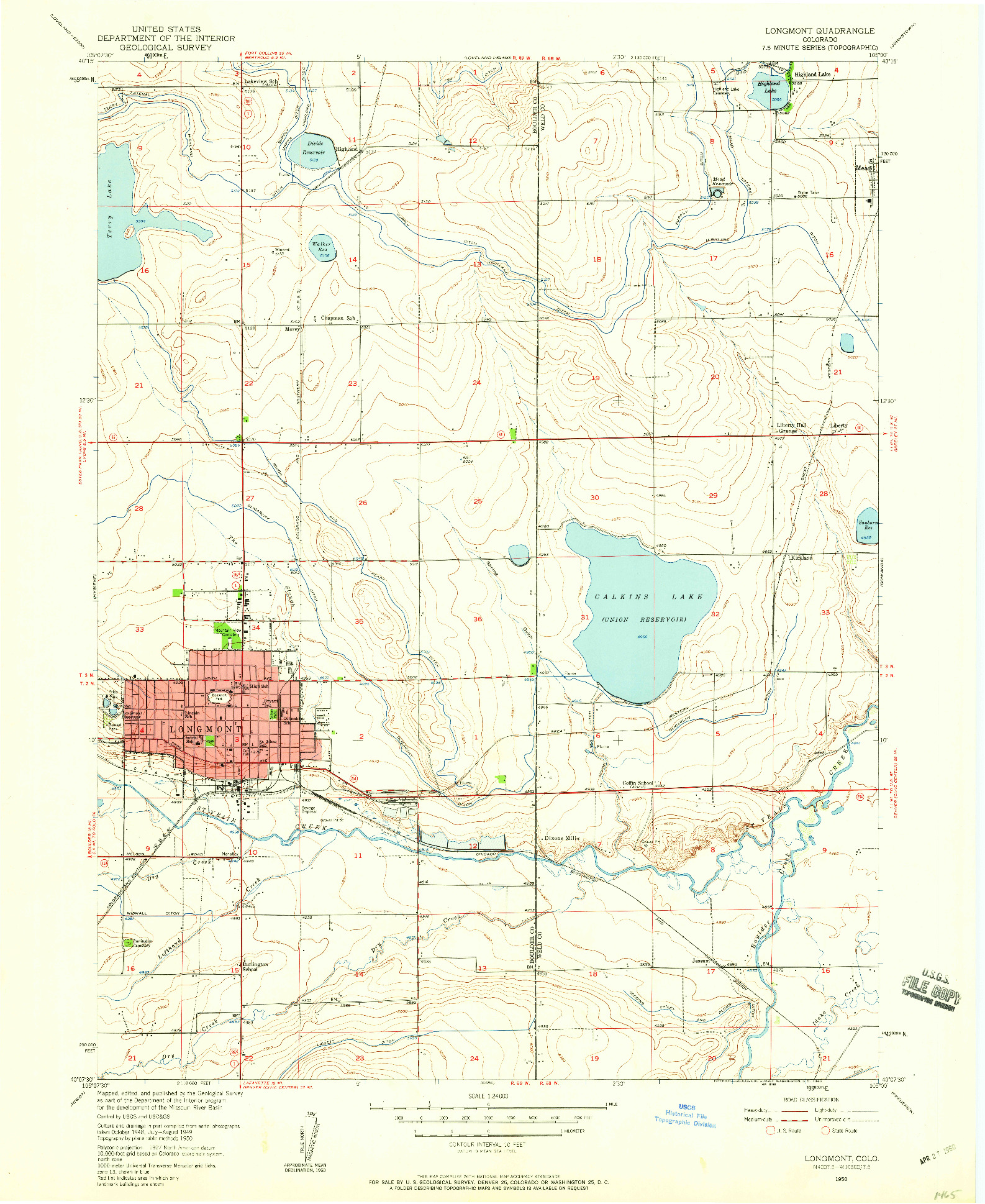 USGS 1:24000-SCALE QUADRANGLE FOR LONGMONT, CO 1950