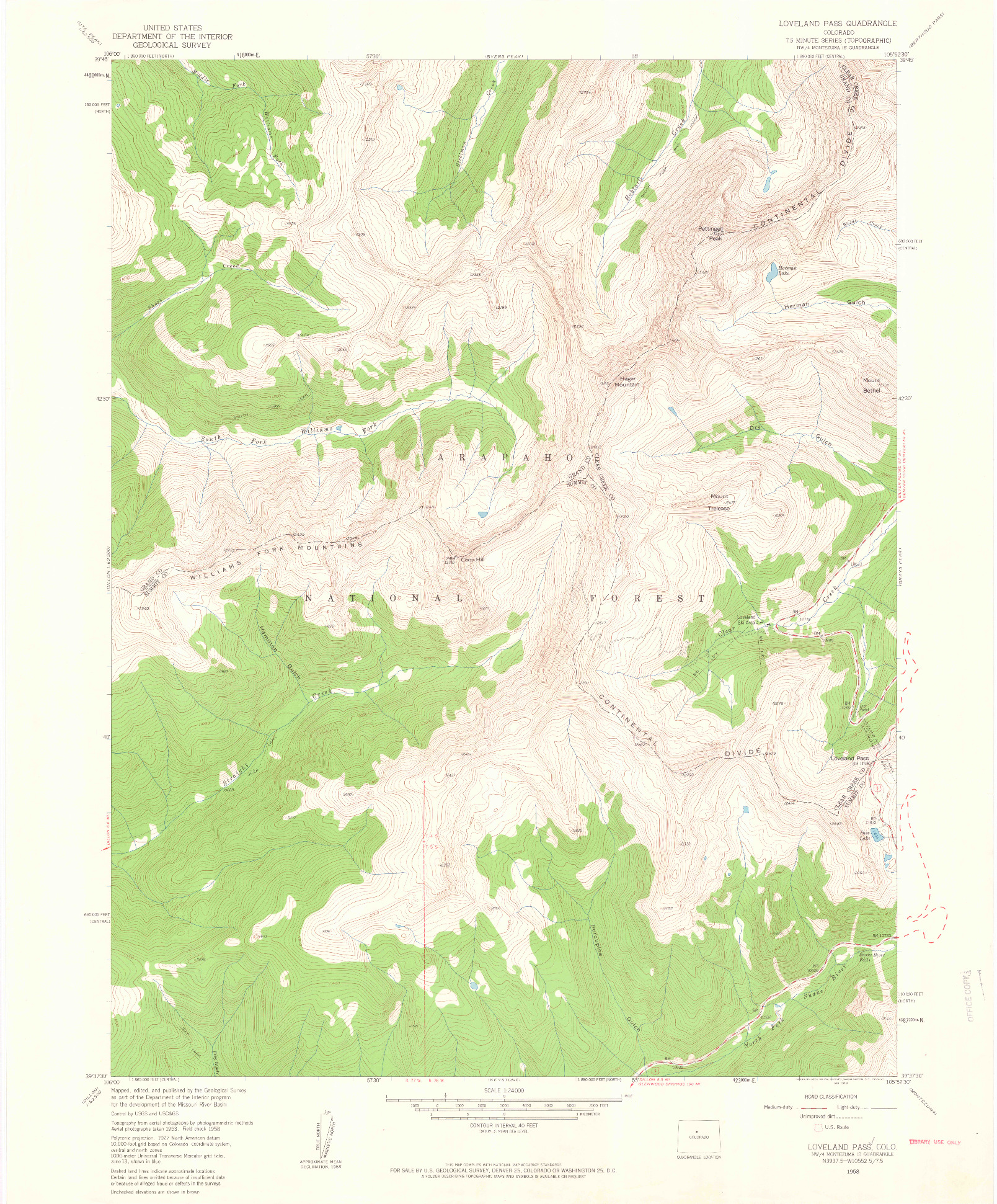 USGS 1:24000-SCALE QUADRANGLE FOR LOVELAND PASS, CO 1958