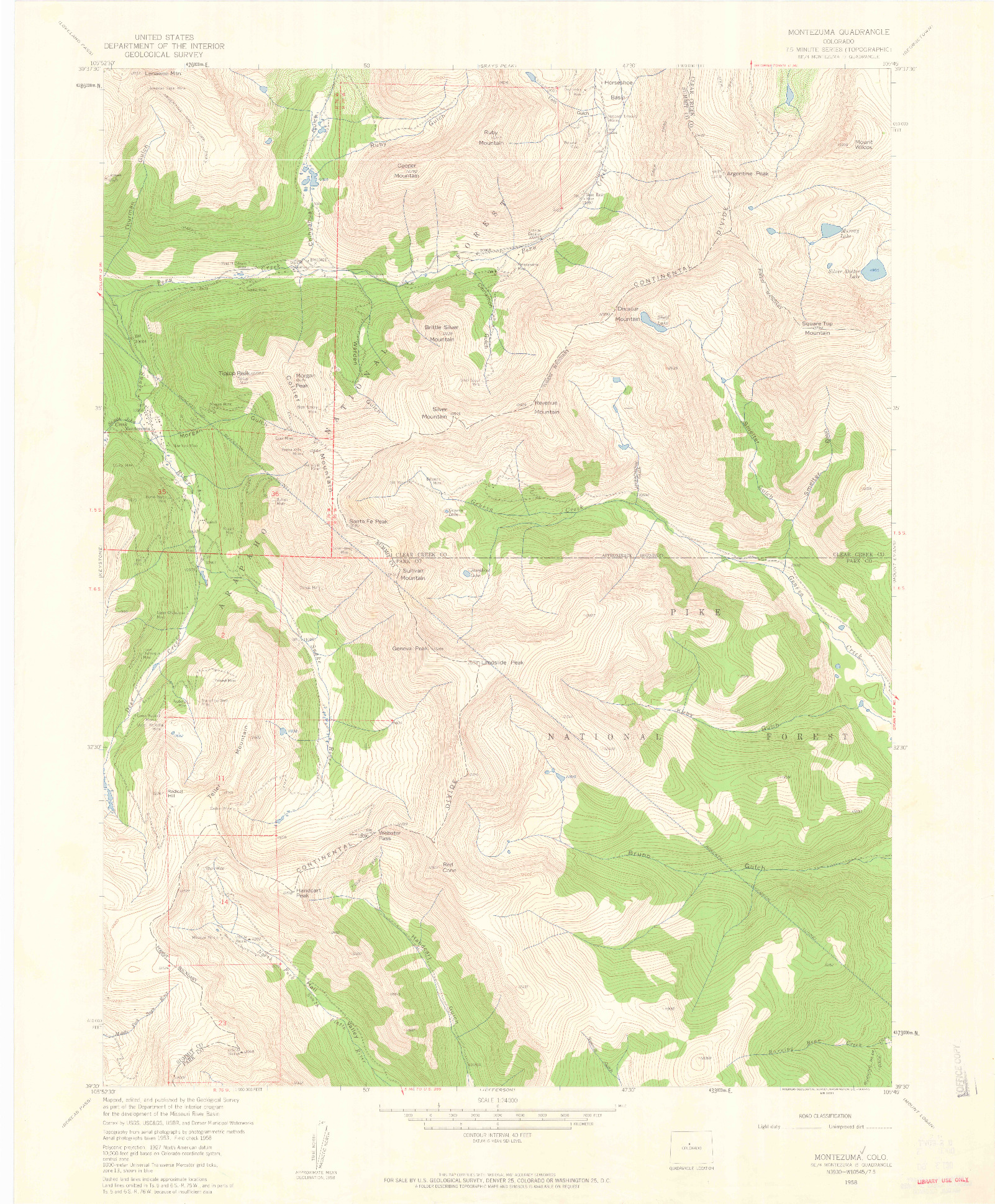 USGS 1:24000-SCALE QUADRANGLE FOR MONTEZUMA, CO 1958