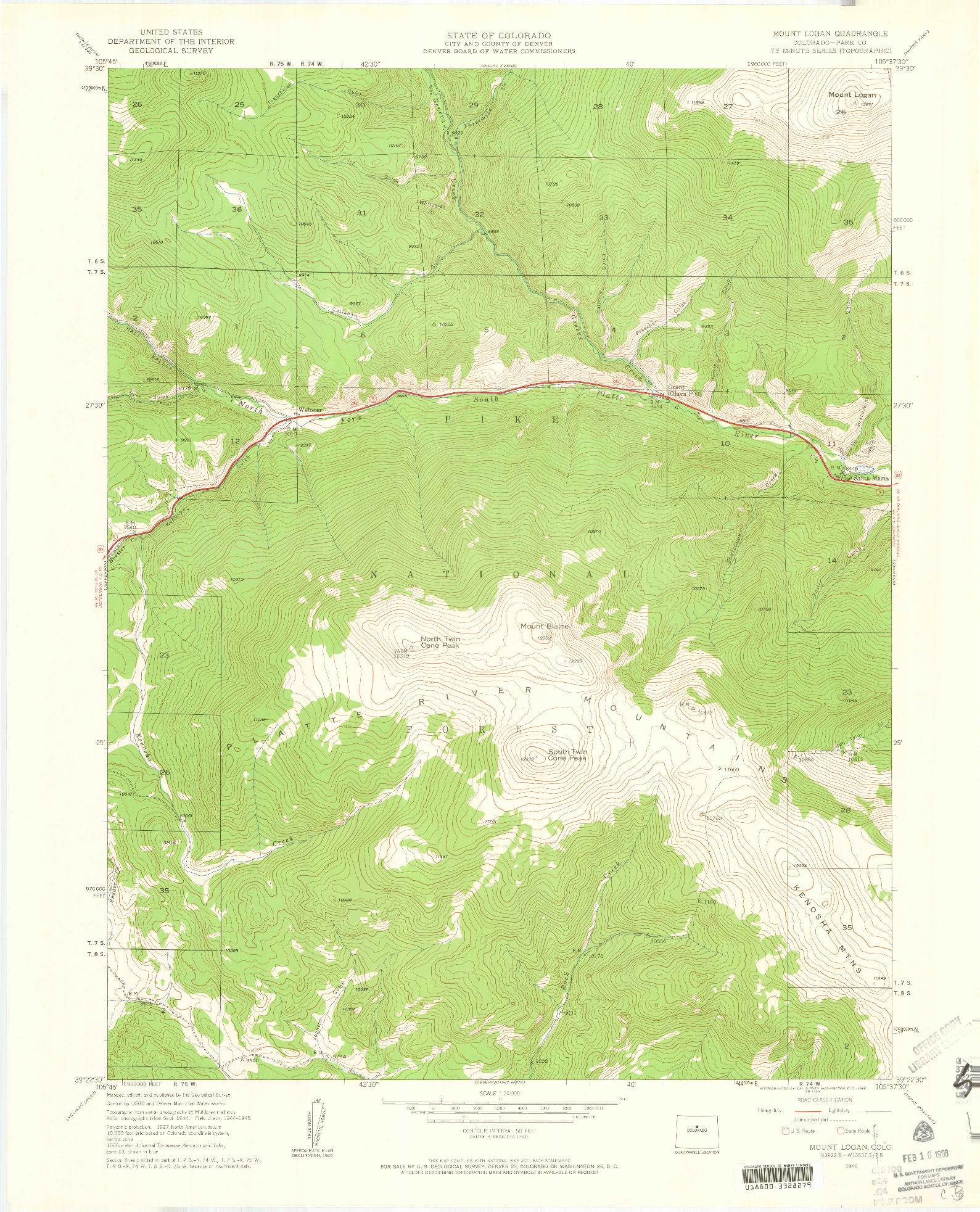 USGS 1:24000-SCALE QUADRANGLE FOR MOUNT LOGAN, CO 1945