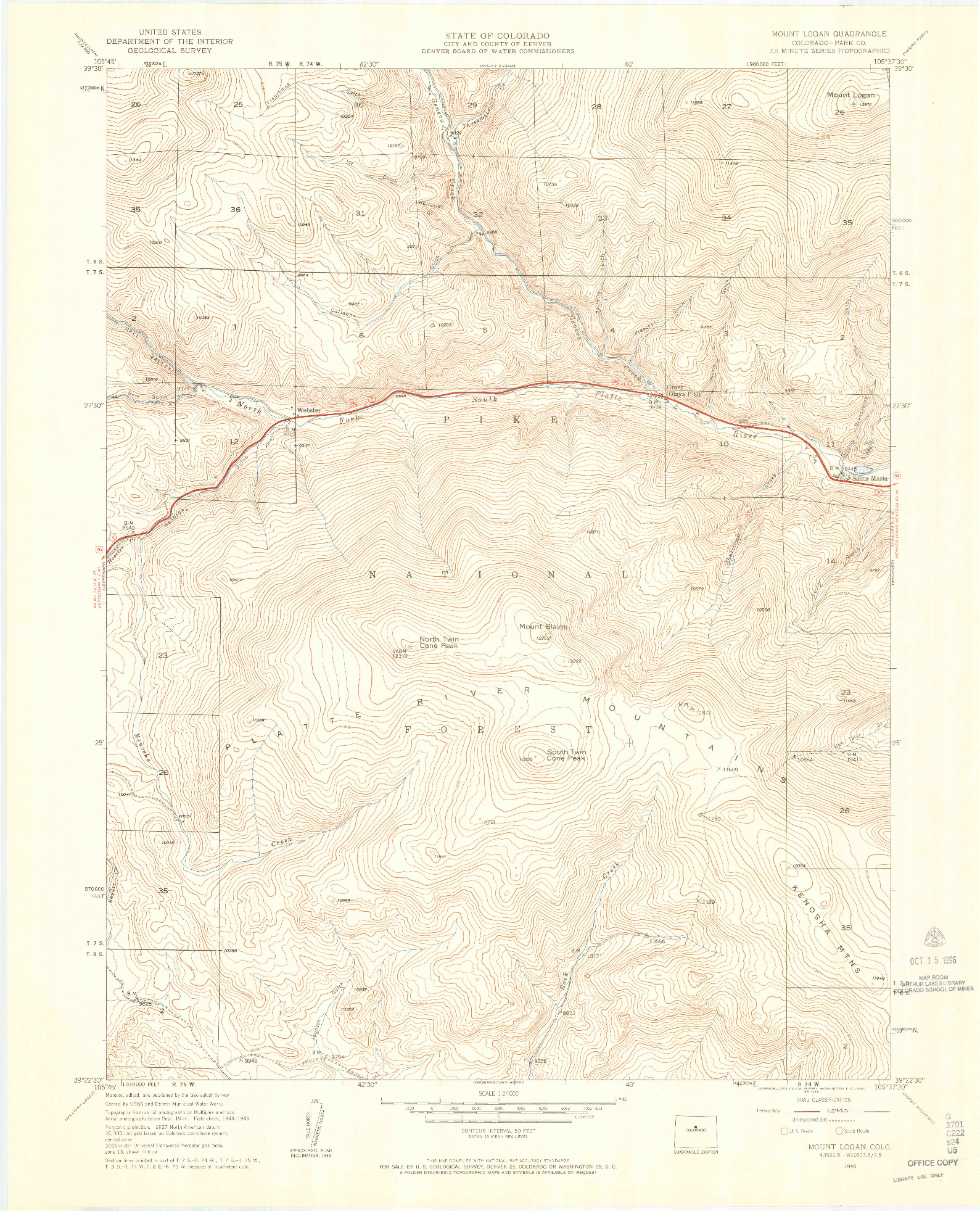 USGS 1:24000-SCALE QUADRANGLE FOR MOUNT LOGAN, CO 1945