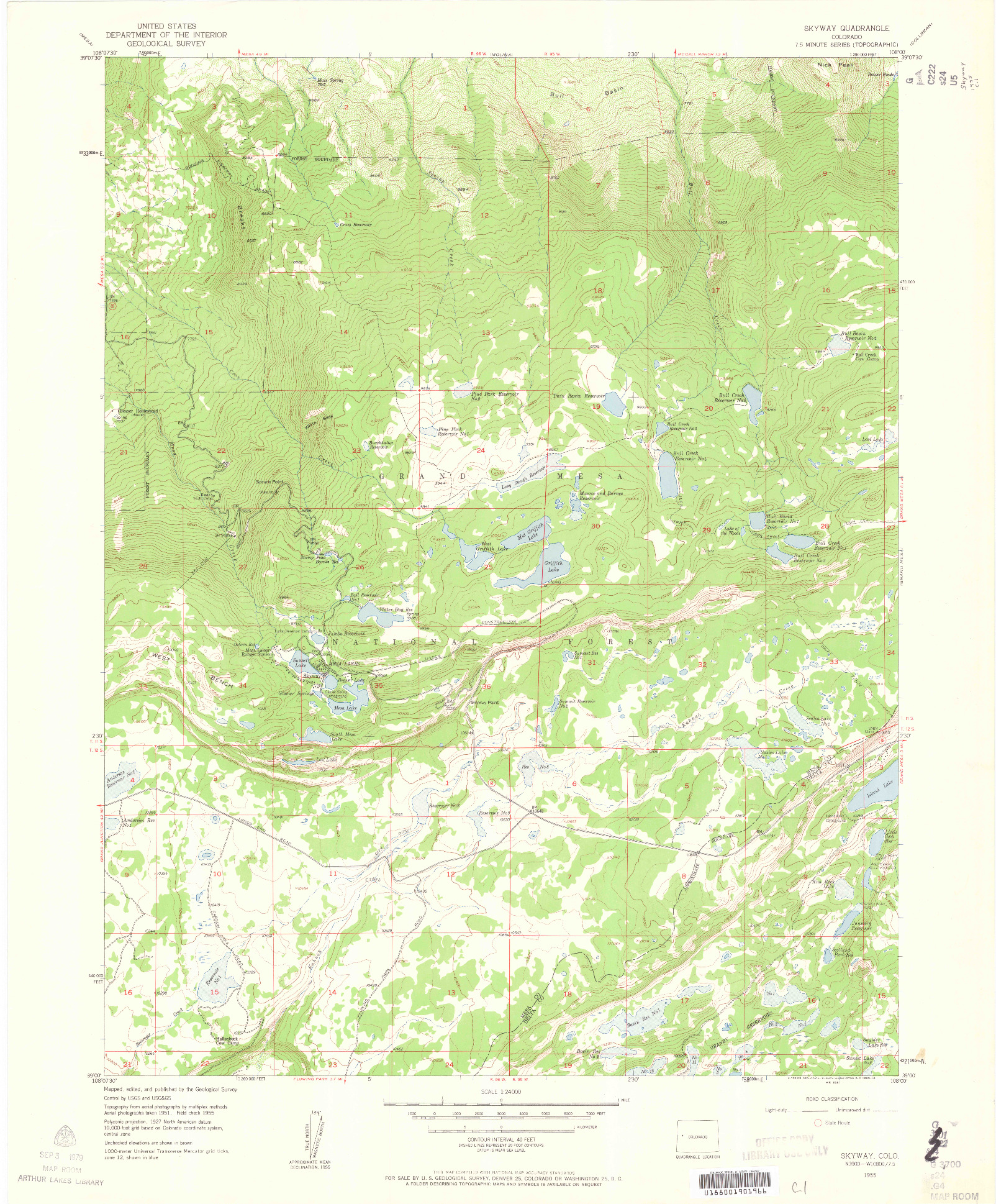 USGS 1:24000-SCALE QUADRANGLE FOR SKYWAY, CO 1955