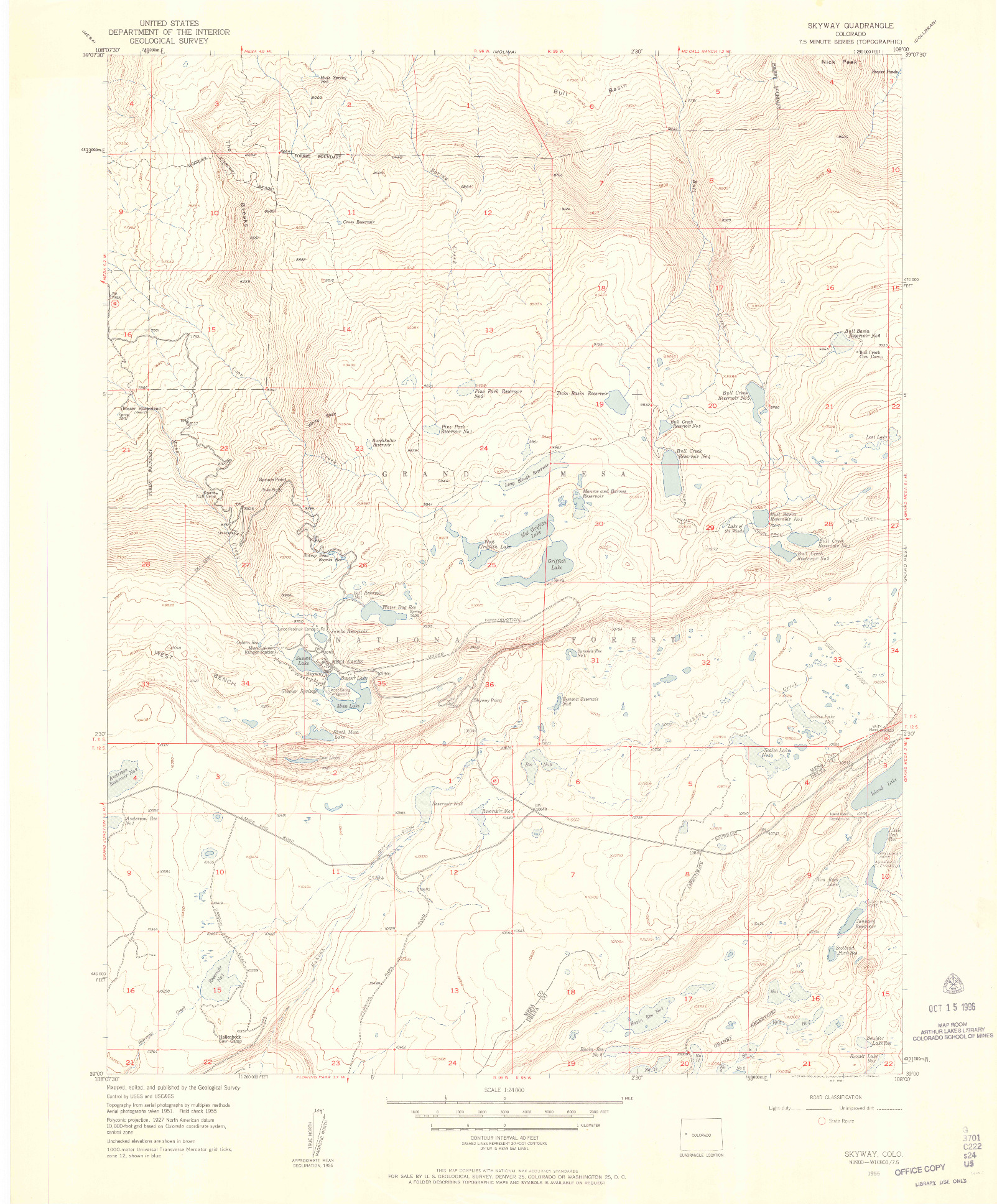 USGS 1:24000-SCALE QUADRANGLE FOR SKYWAY, CO 1955