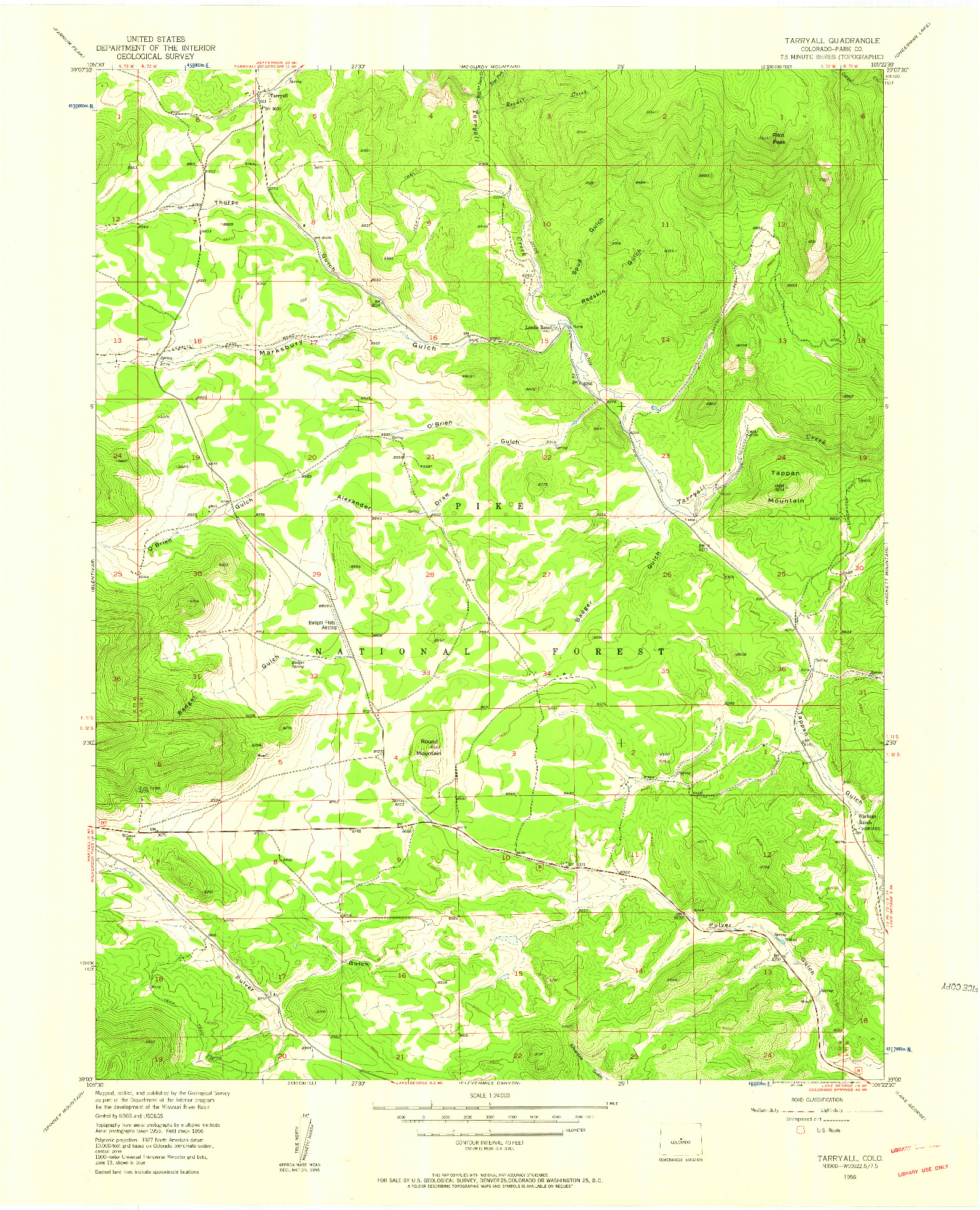 USGS 1:24000-SCALE QUADRANGLE FOR TARRYALL, CO 1956