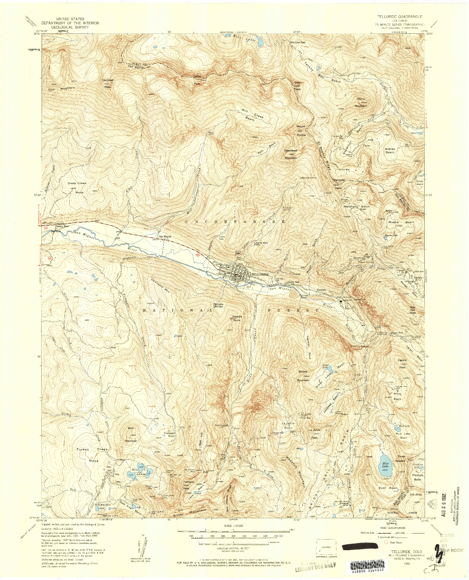 USGS 1:24000-SCALE QUADRANGLE FOR TELLURIDE, CO 1955