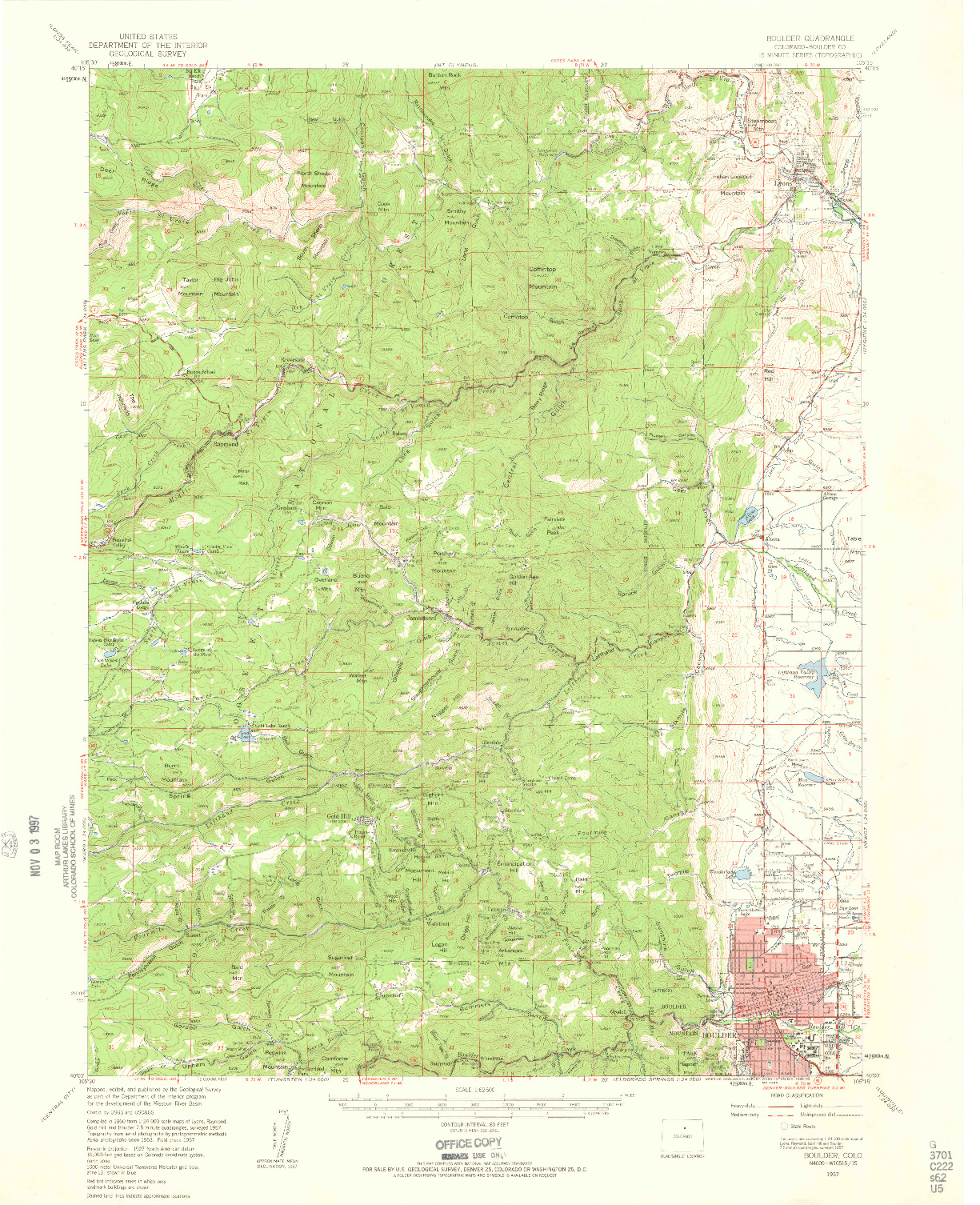 USGS 1:62500-SCALE QUADRANGLE FOR BOULDER, CO 1957