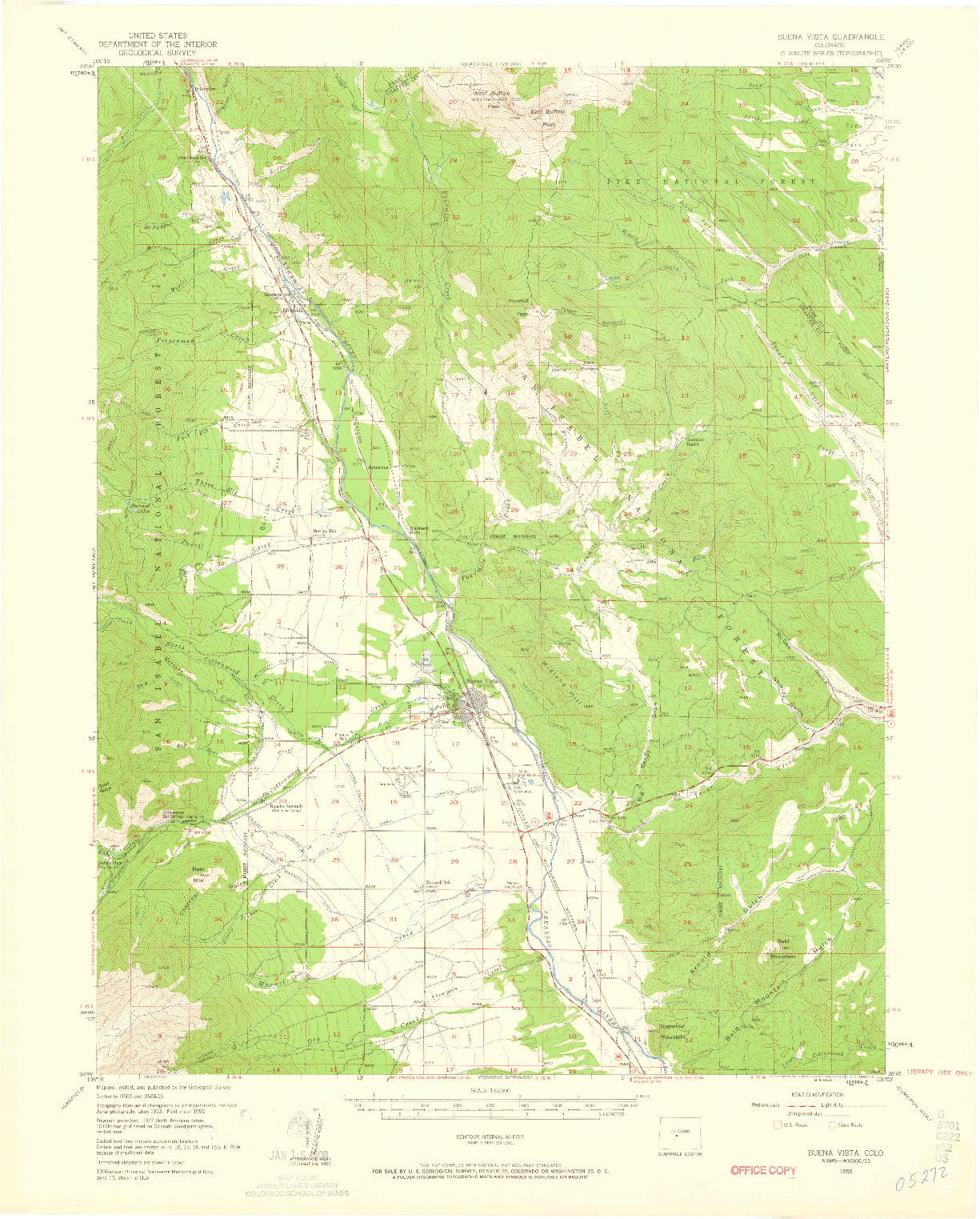 USGS 1:62500-SCALE QUADRANGLE FOR BUENA VISTA, CO 1955