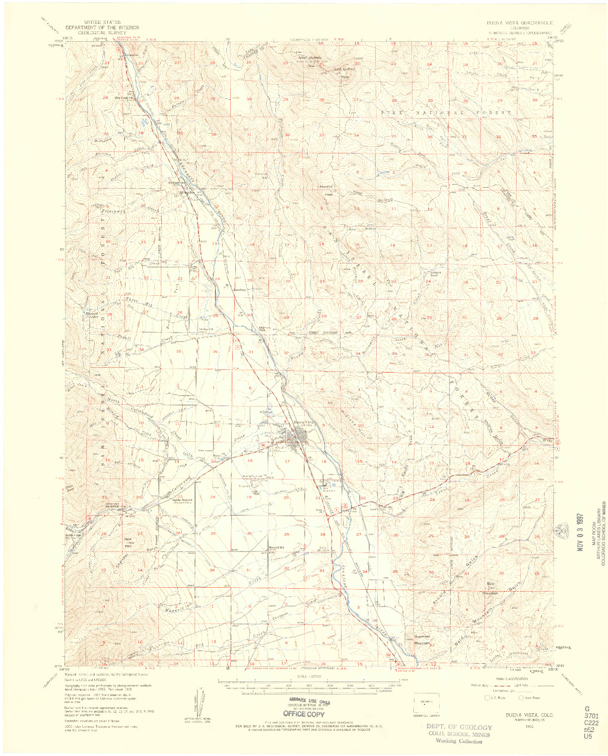 USGS 1:62500-SCALE QUADRANGLE FOR BUENA VISTA, CO 1955