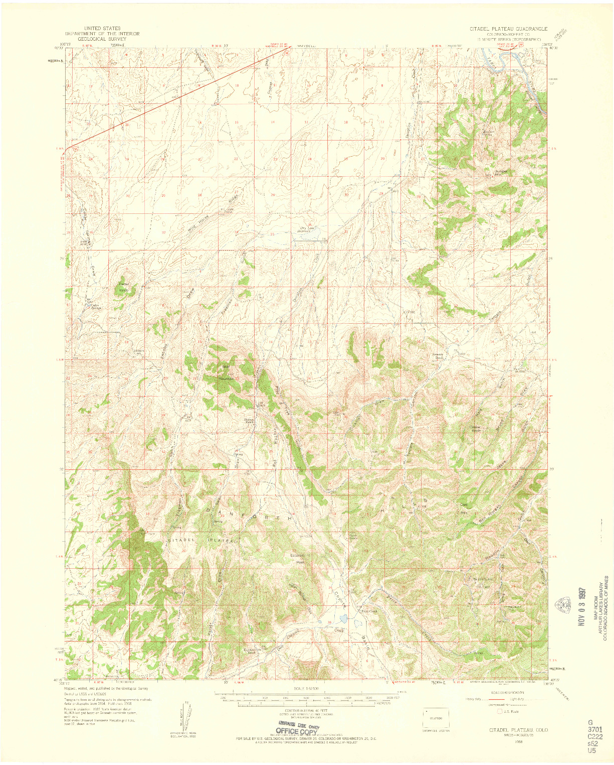 USGS 1:62500-SCALE QUADRANGLE FOR CITADEL PLATEAU, CO 1958