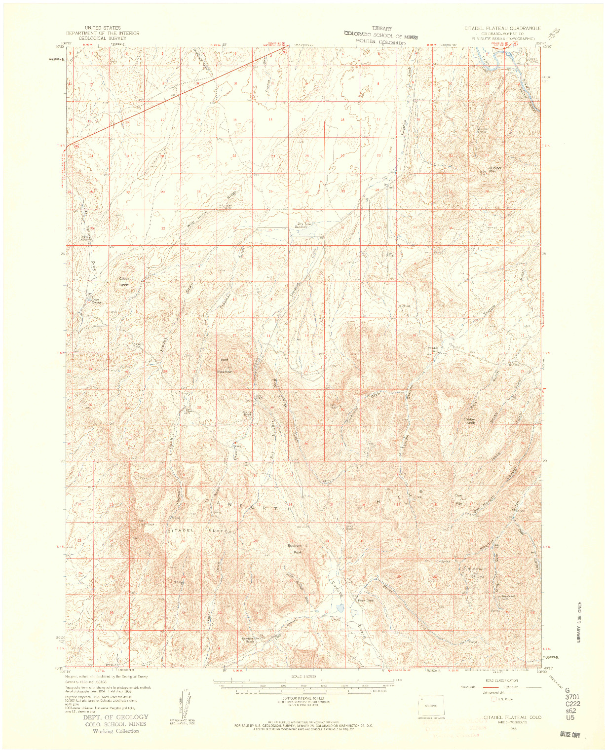 USGS 1:62500-SCALE QUADRANGLE FOR CITADEL PLATEAU, CO 1958