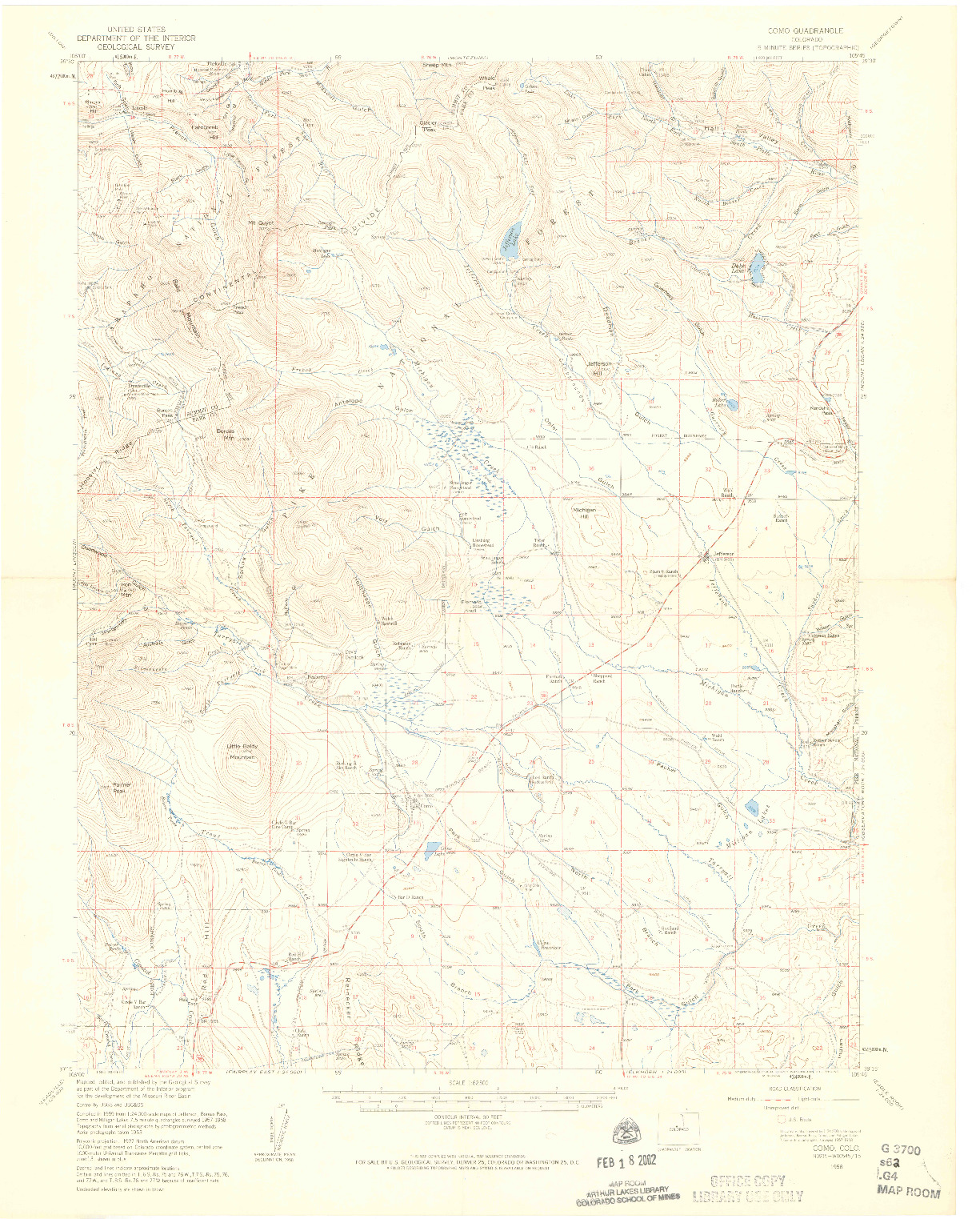 USGS 1:62500-SCALE QUADRANGLE FOR COMO, CO 1958