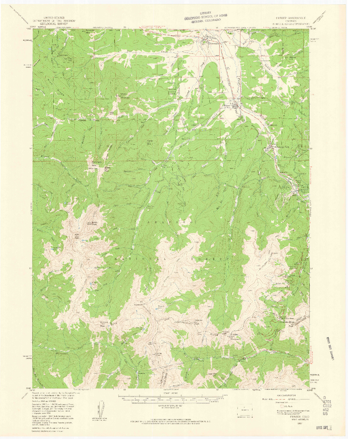 USGS 1:62500-SCALE QUADRANGLE FOR FRASER, CO 1957