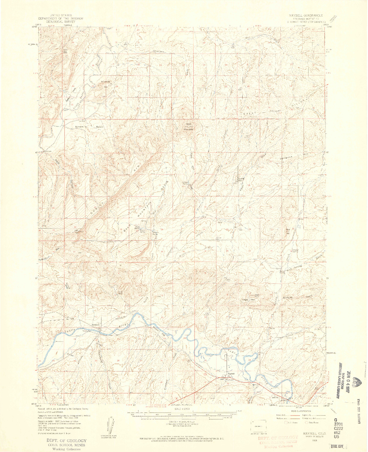 USGS 1:62500-SCALE QUADRANGLE FOR MAYBELL, CO 1958