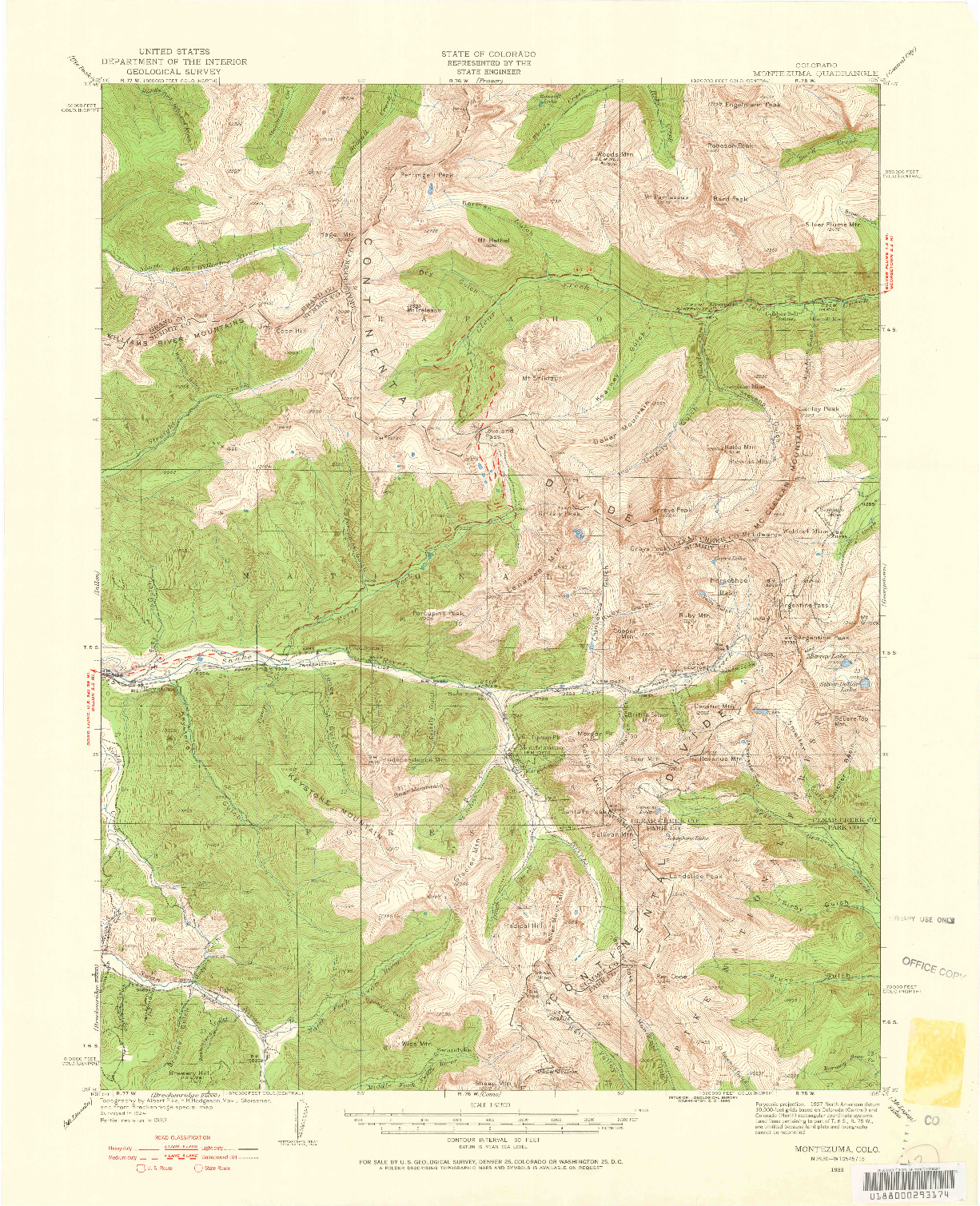 USGS 1:62500-SCALE QUADRANGLE FOR MONTEZUMA, CO 1933