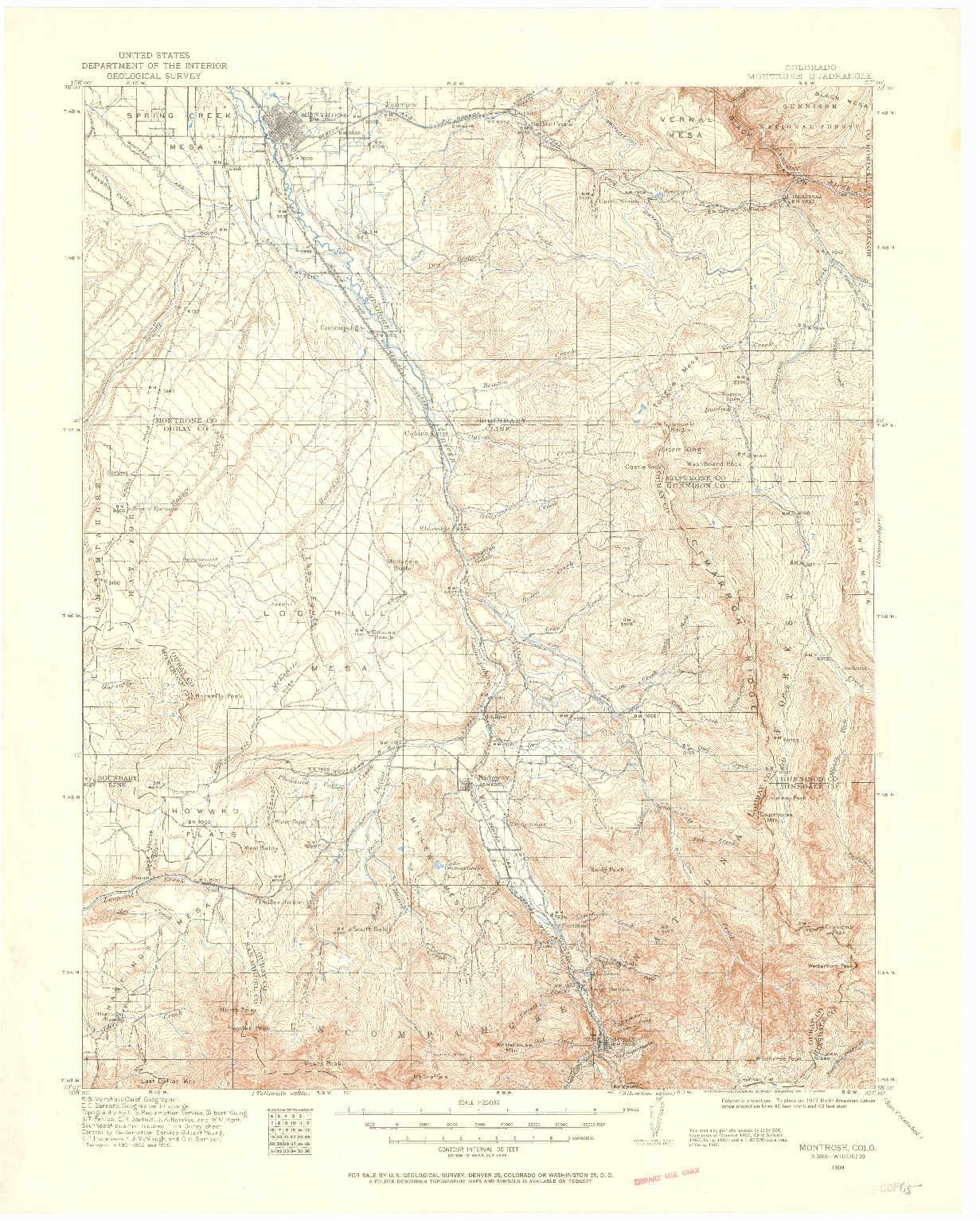 USGS 1:125000-SCALE QUADRANGLE FOR MONTROSE, CO 1909