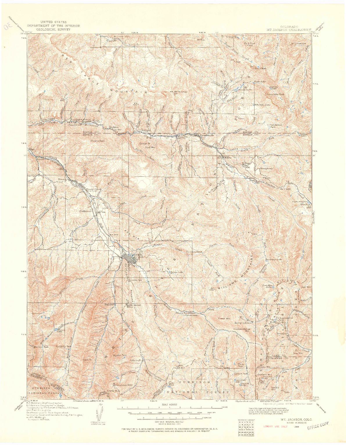 USGS 1:125000-SCALE QUADRANGLE FOR MOUNT JACKSON, CO 1909