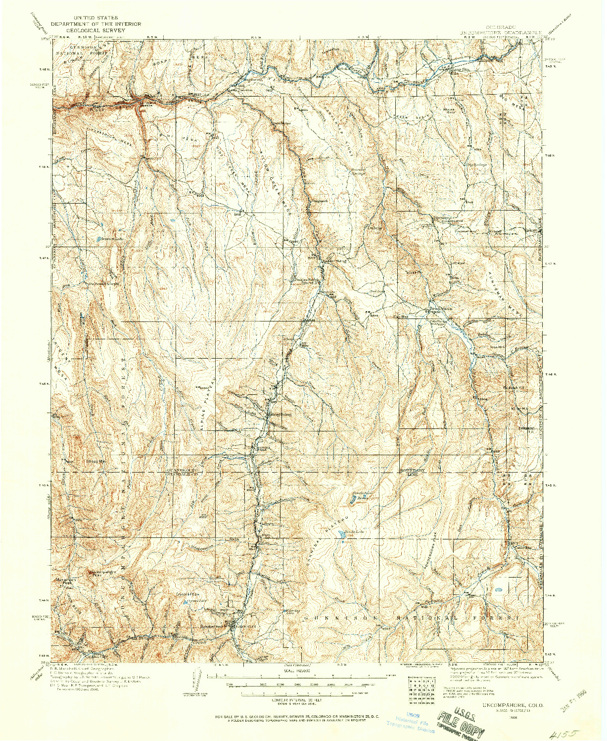 USGS 1:125000-SCALE QUADRANGLE FOR UNCOMPAHGRE, CO 1908