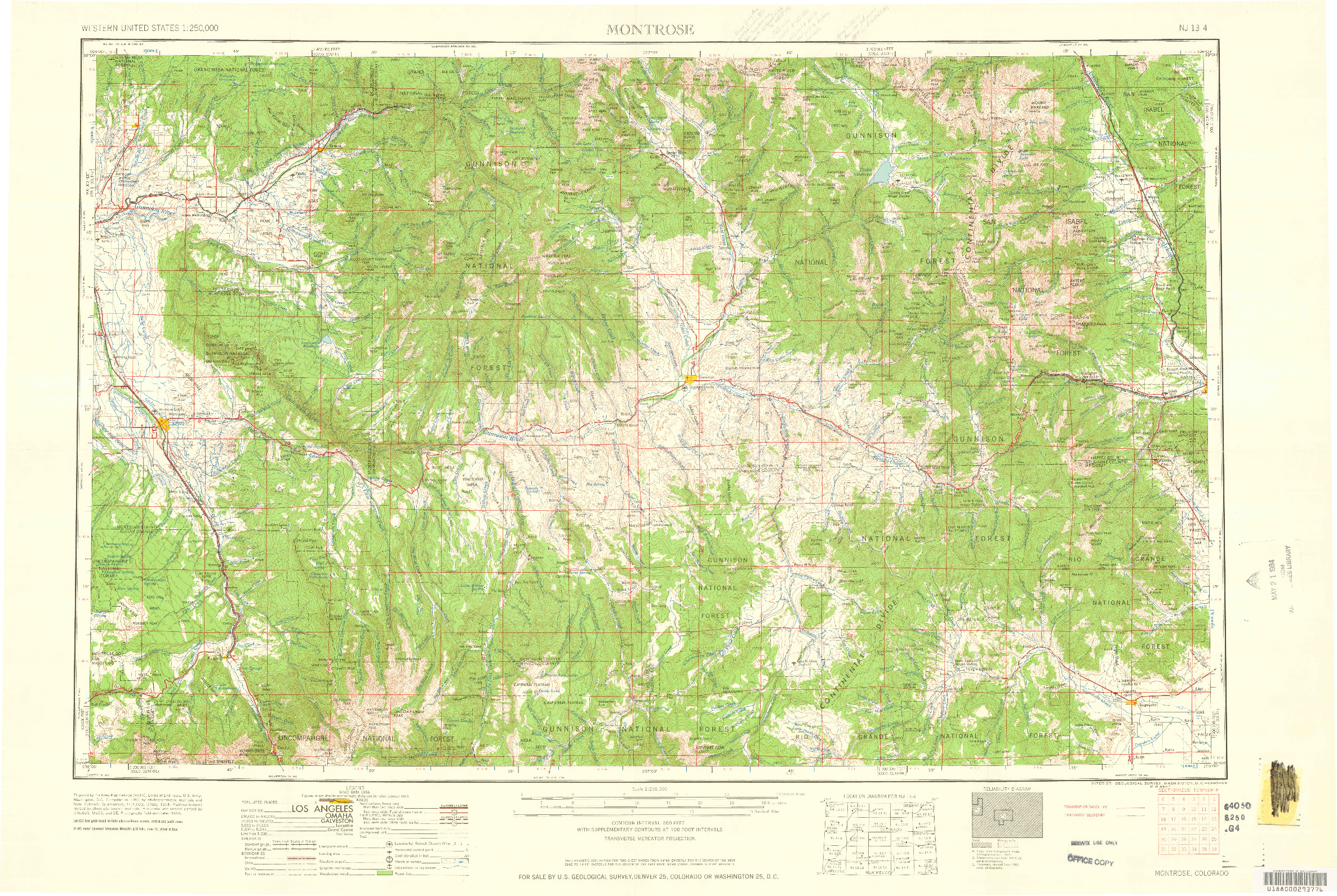 USGS 1:250000-SCALE QUADRANGLE FOR MONTROSE, CO 1960
