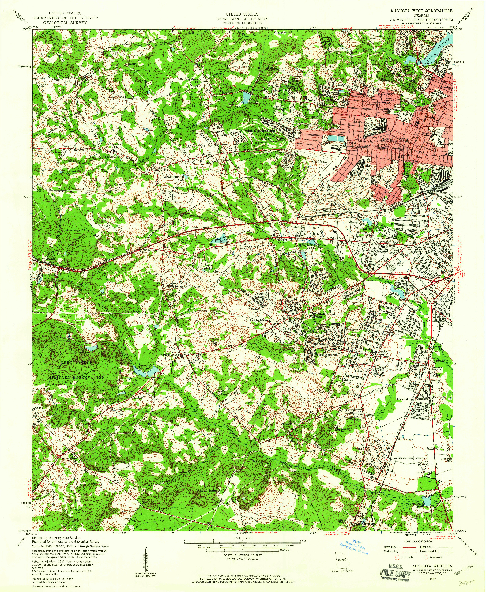 USGS 1:24000-SCALE QUADRANGLE FOR AUGUSTA WEST, GA 1957