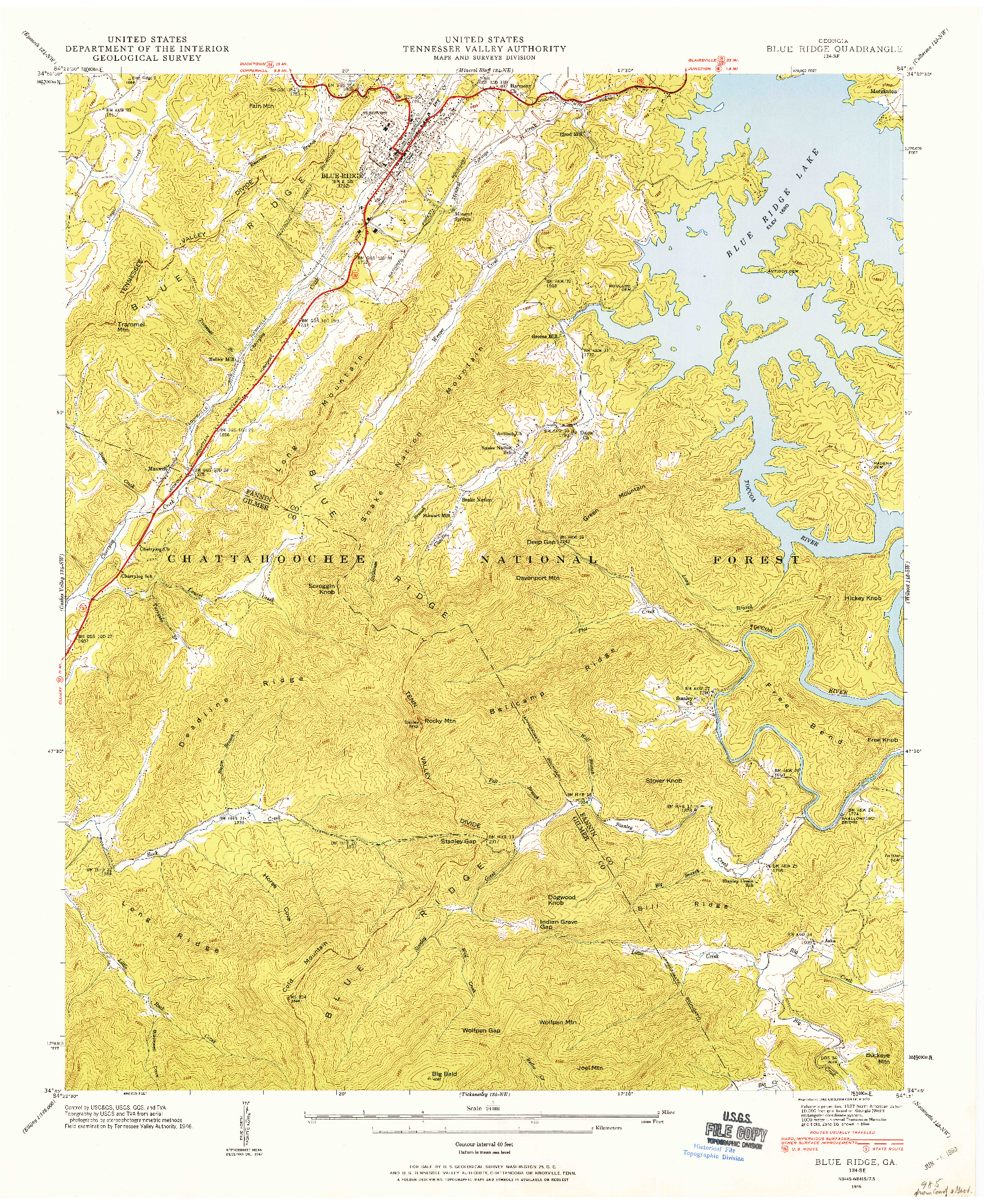 USGS 1:24000-SCALE QUADRANGLE FOR BLUE RIDGE, GA 1946