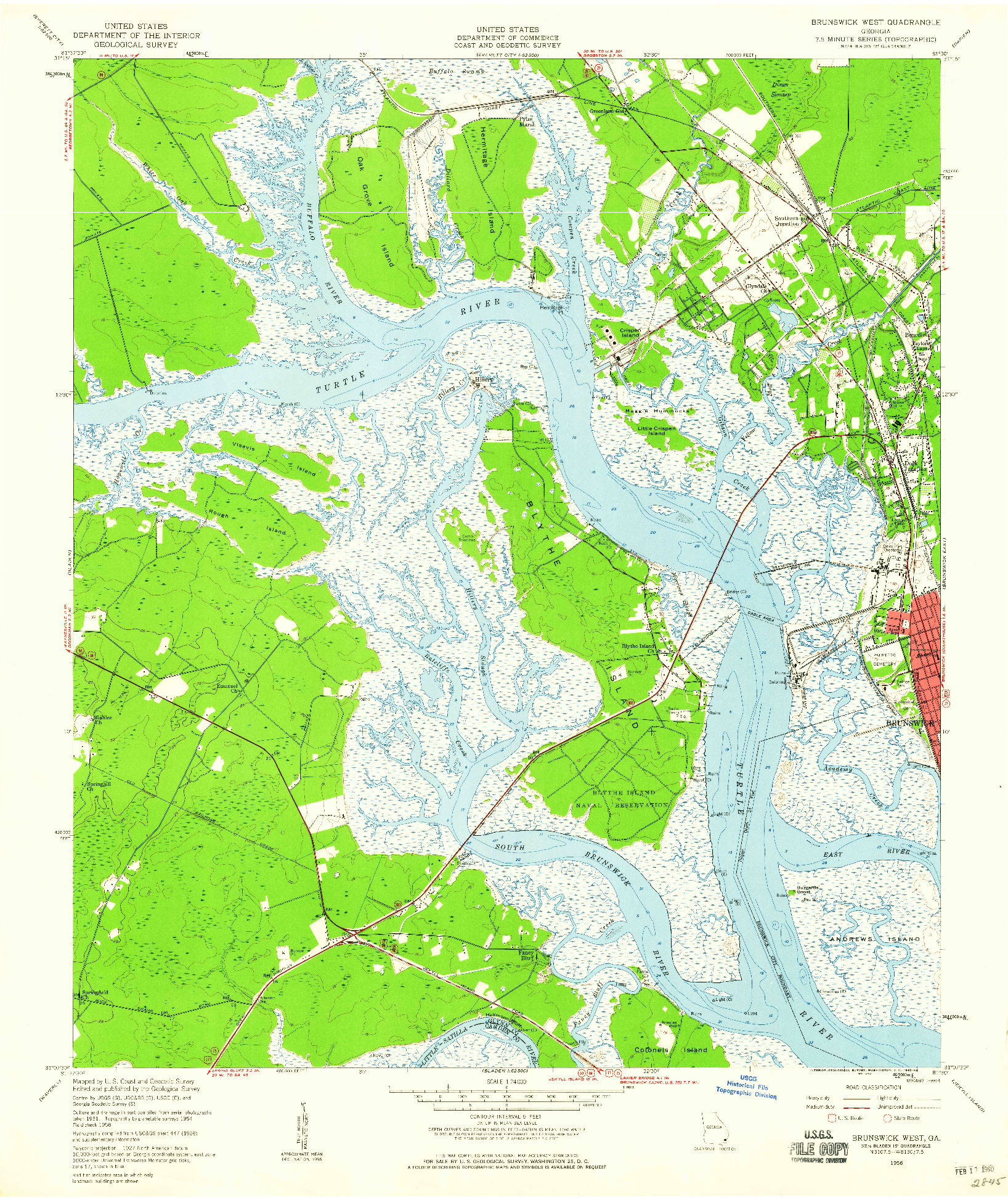 USGS 1:24000-SCALE QUADRANGLE FOR BRUNSWICK WEST, GA 1956