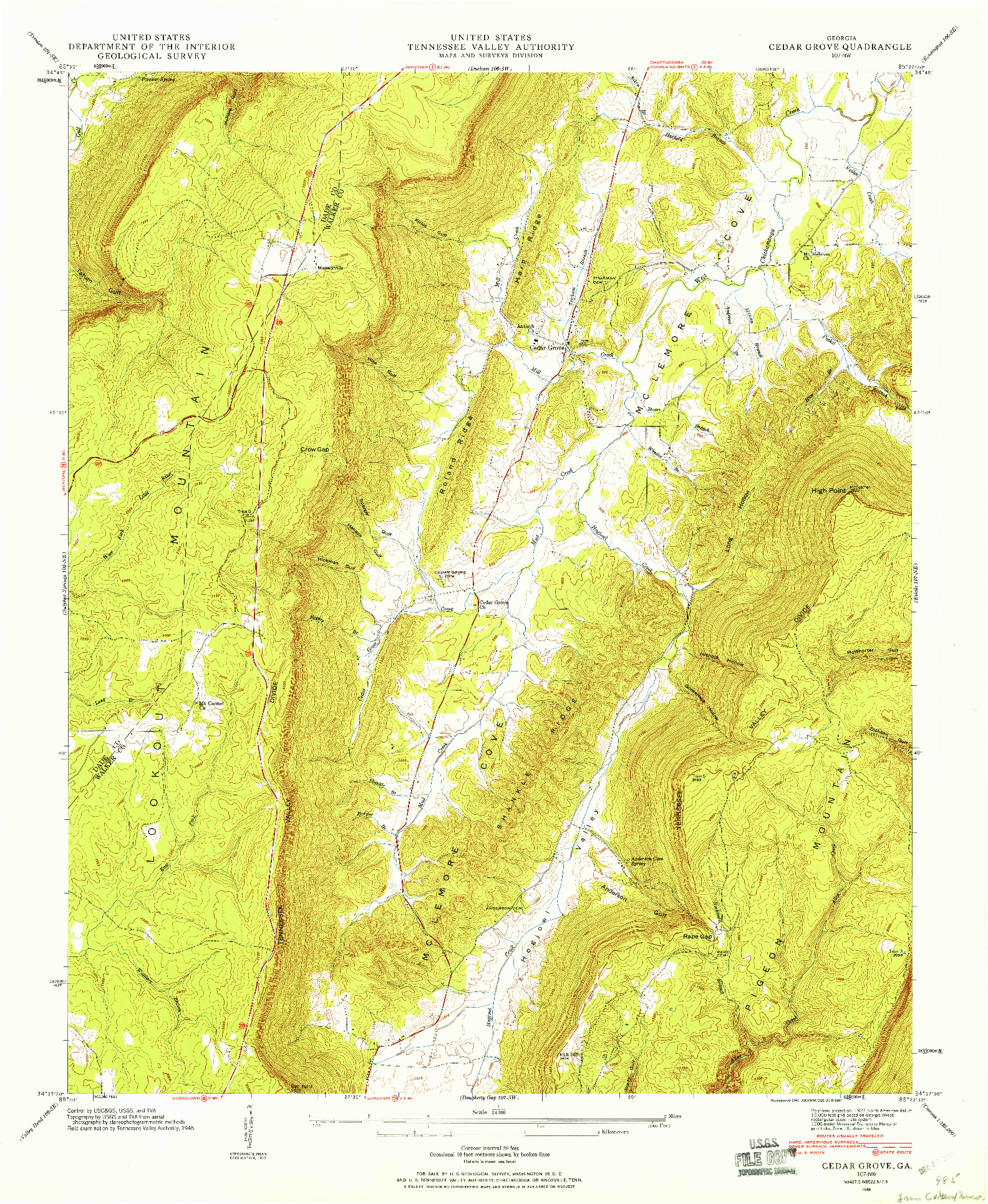 USGS 1:24000-SCALE QUADRANGLE FOR CEDAR GROVE, GA 1946