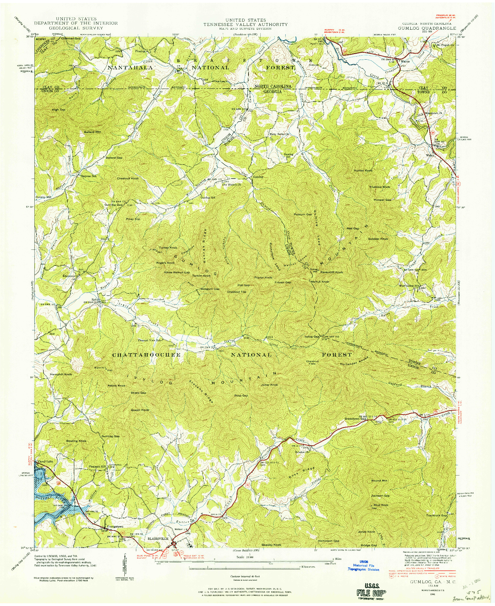 USGS 1:24000-SCALE QUADRANGLE FOR GUMLOG, GA 1941