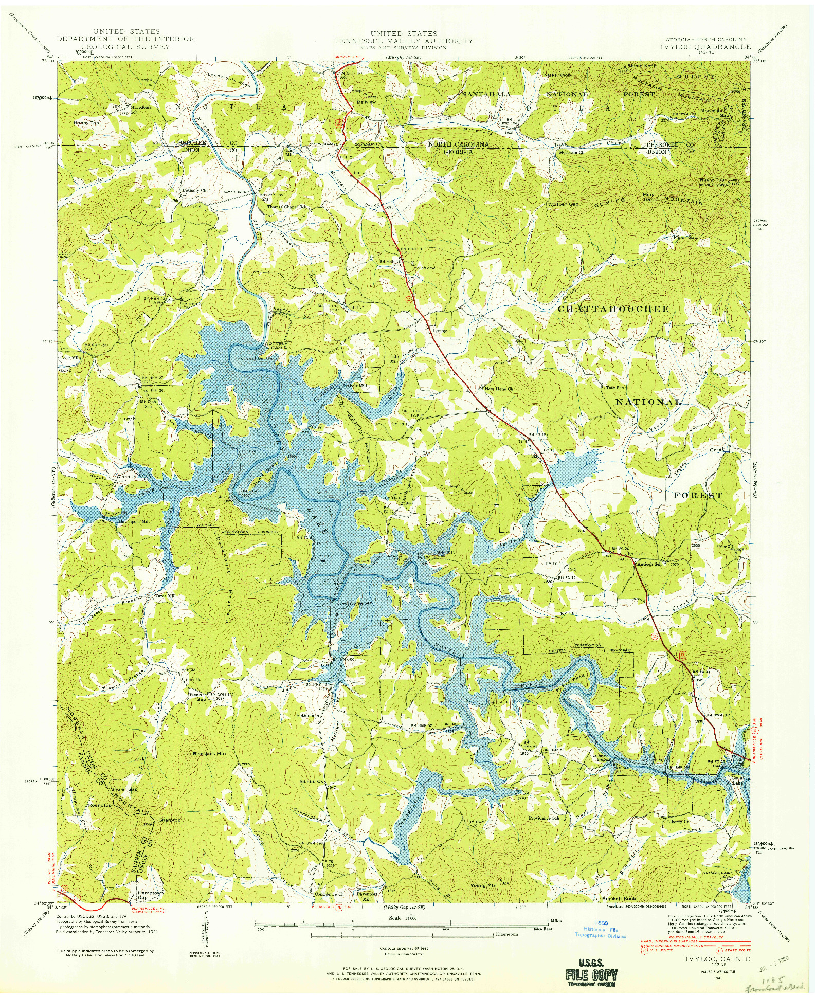 USGS 1:24000-SCALE QUADRANGLE FOR IVYLOG, GA 1941