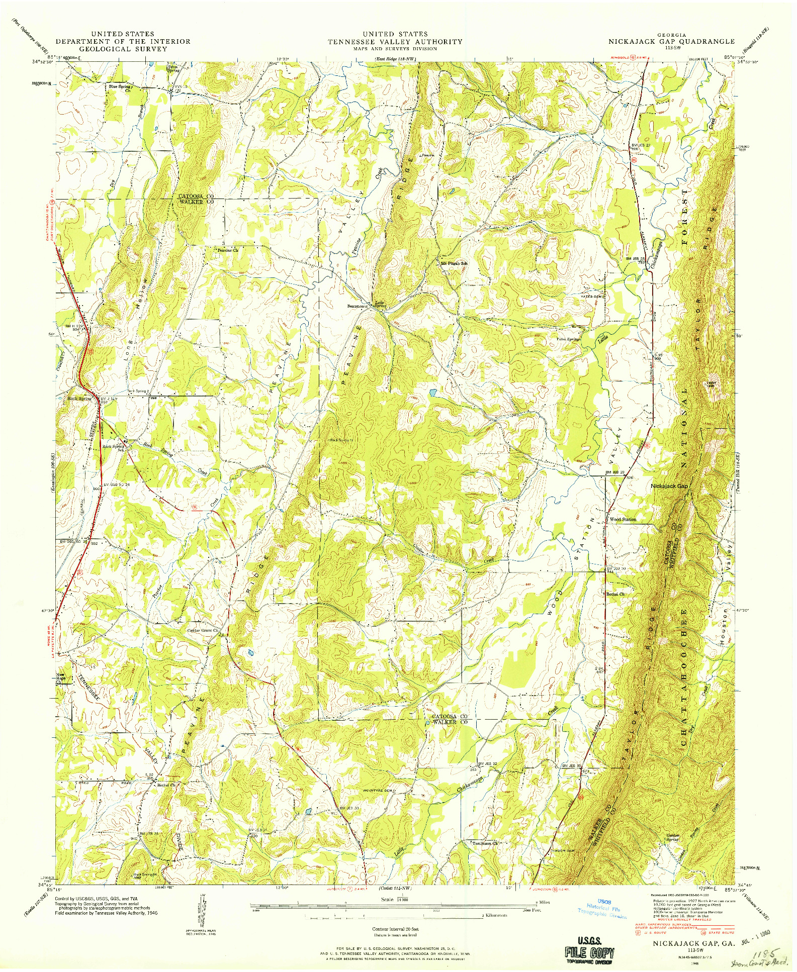 USGS 1:24000-SCALE QUADRANGLE FOR NICKAJACK GAP, GA 1946