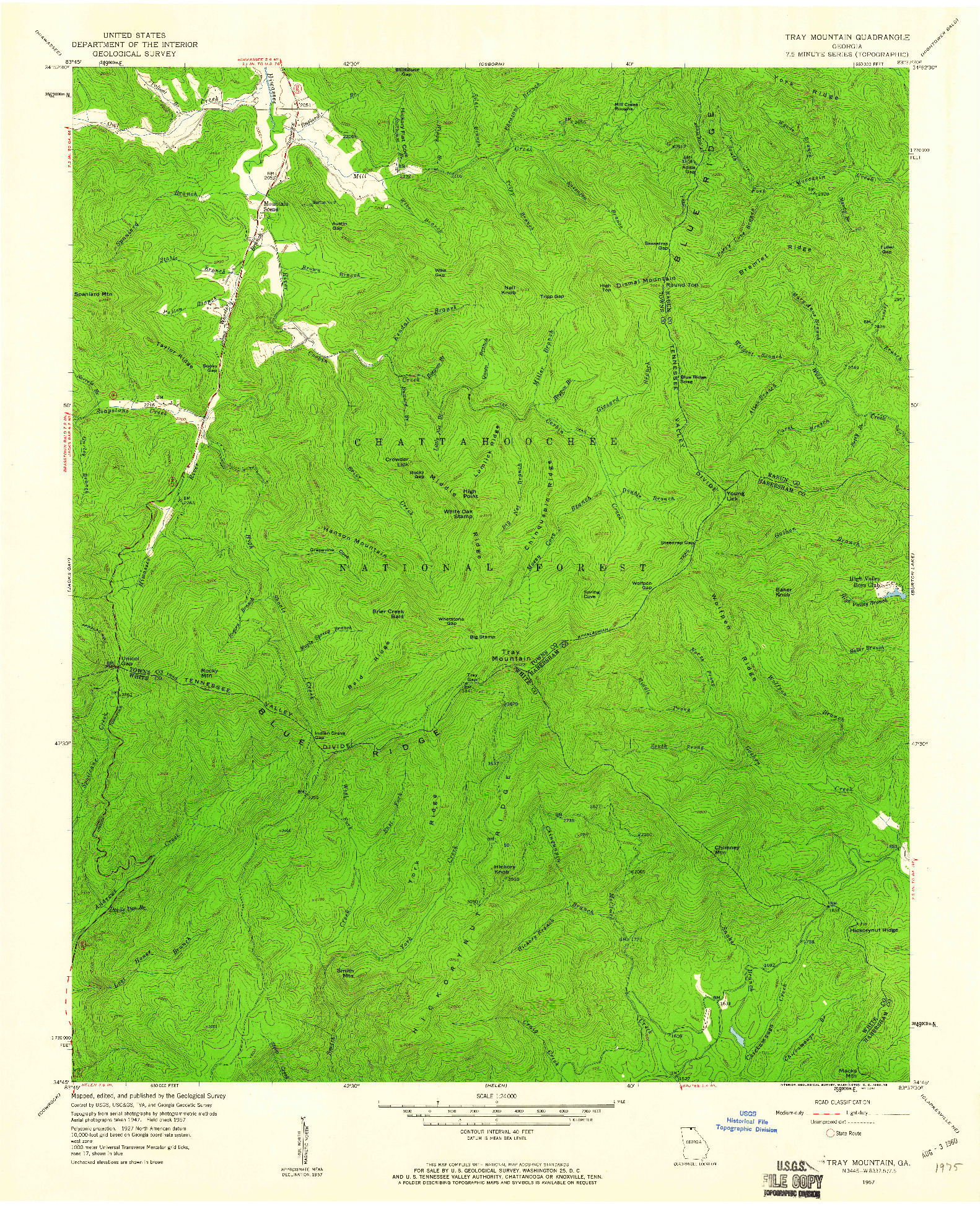 USGS 1:24000-SCALE QUADRANGLE FOR TRAY MOUNTAIN, GA 1957