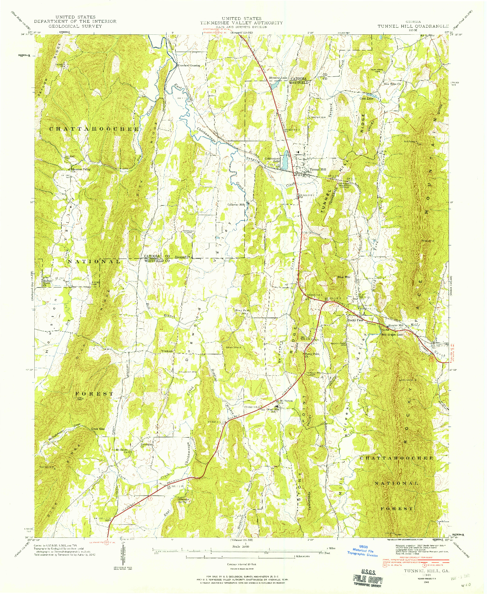 USGS 1:24000-SCALE QUADRANGLE FOR TUNNEL HILL, GA 1943