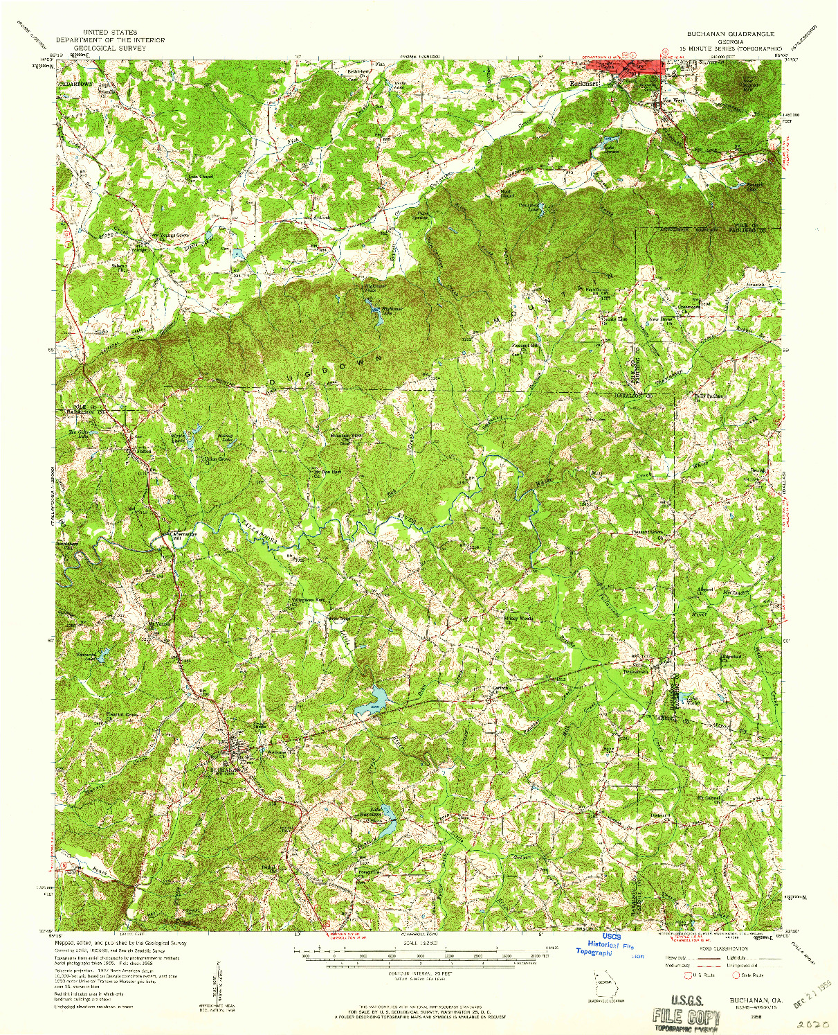 USGS 1:62500-SCALE QUADRANGLE FOR BUCHANAN, GA 1958