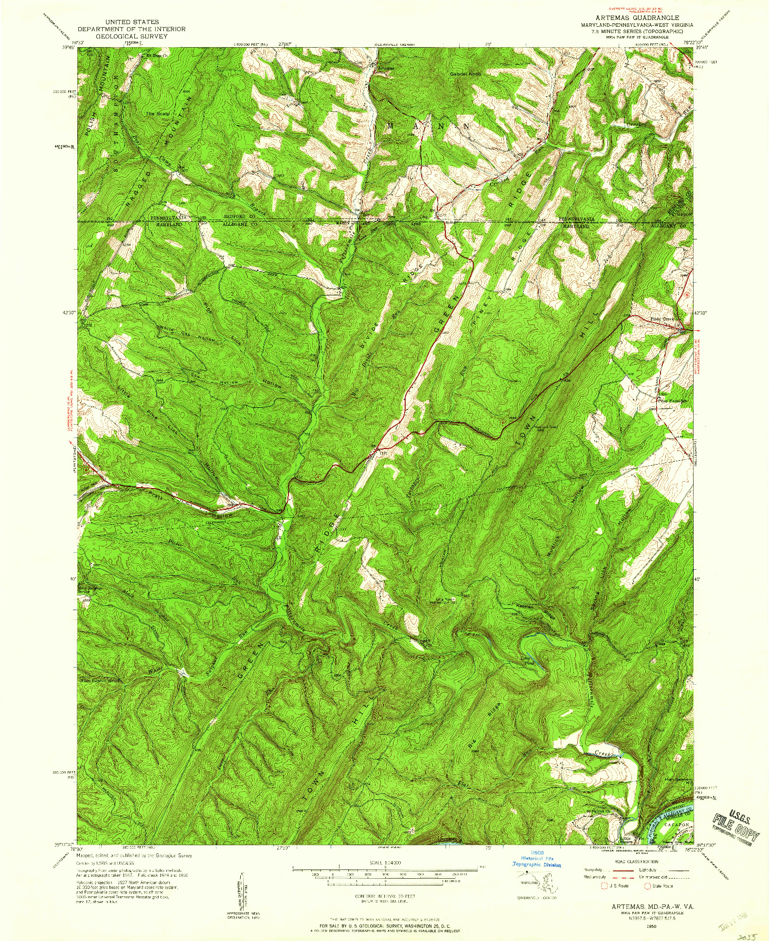 USGS 1:24000-SCALE QUADRANGLE FOR ARTEMAS, MD 1950