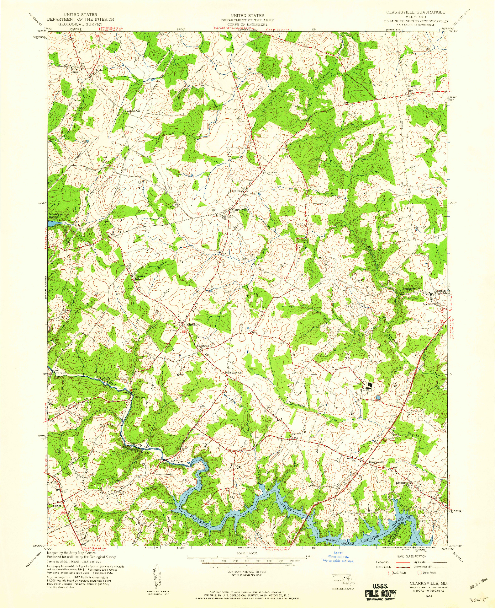 USGS 1:24000-SCALE QUADRANGLE FOR CLARKSVILLE, MD 1957