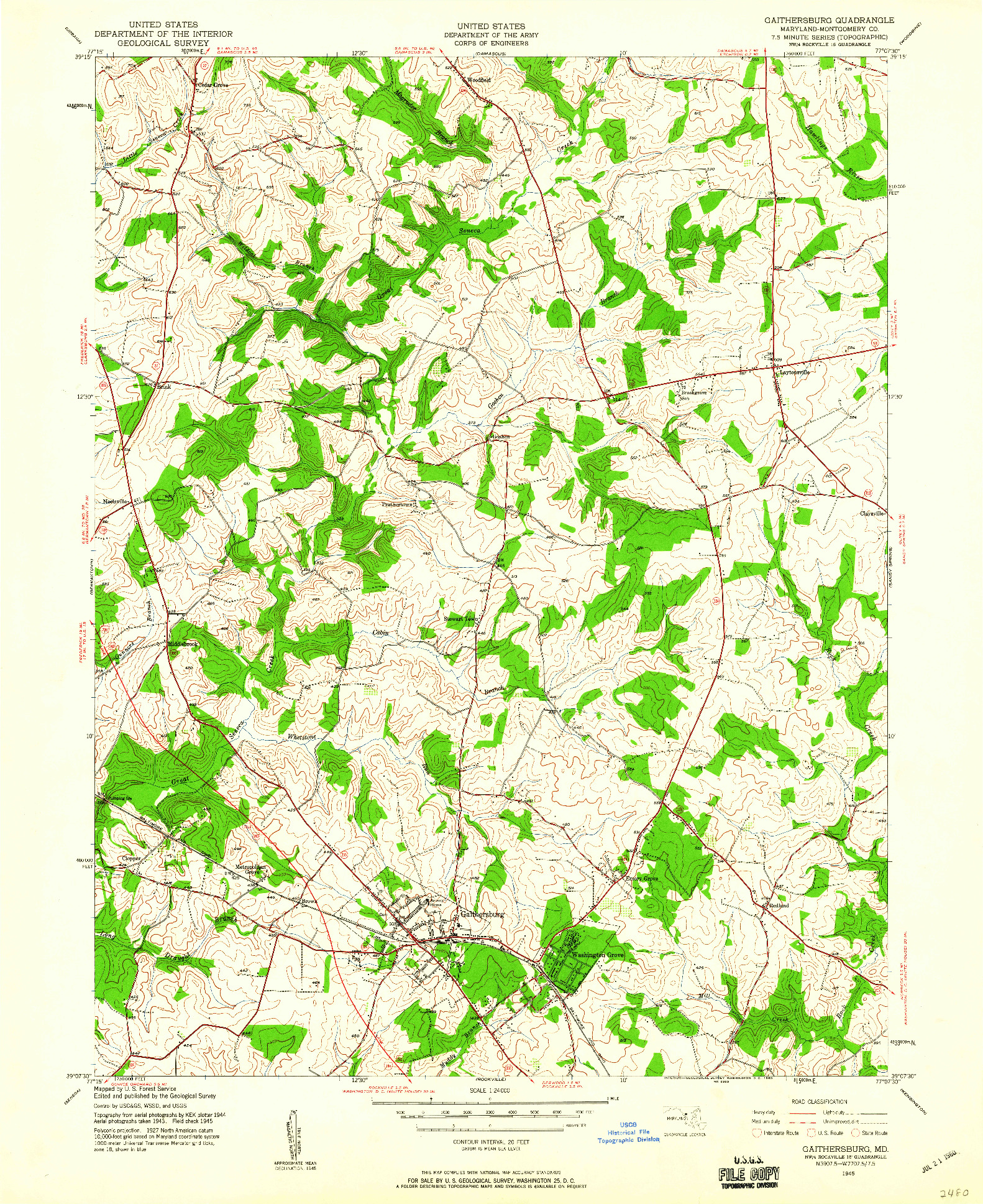 USGS 1:24000-SCALE QUADRANGLE FOR GAITHERSBURG, MD 1945