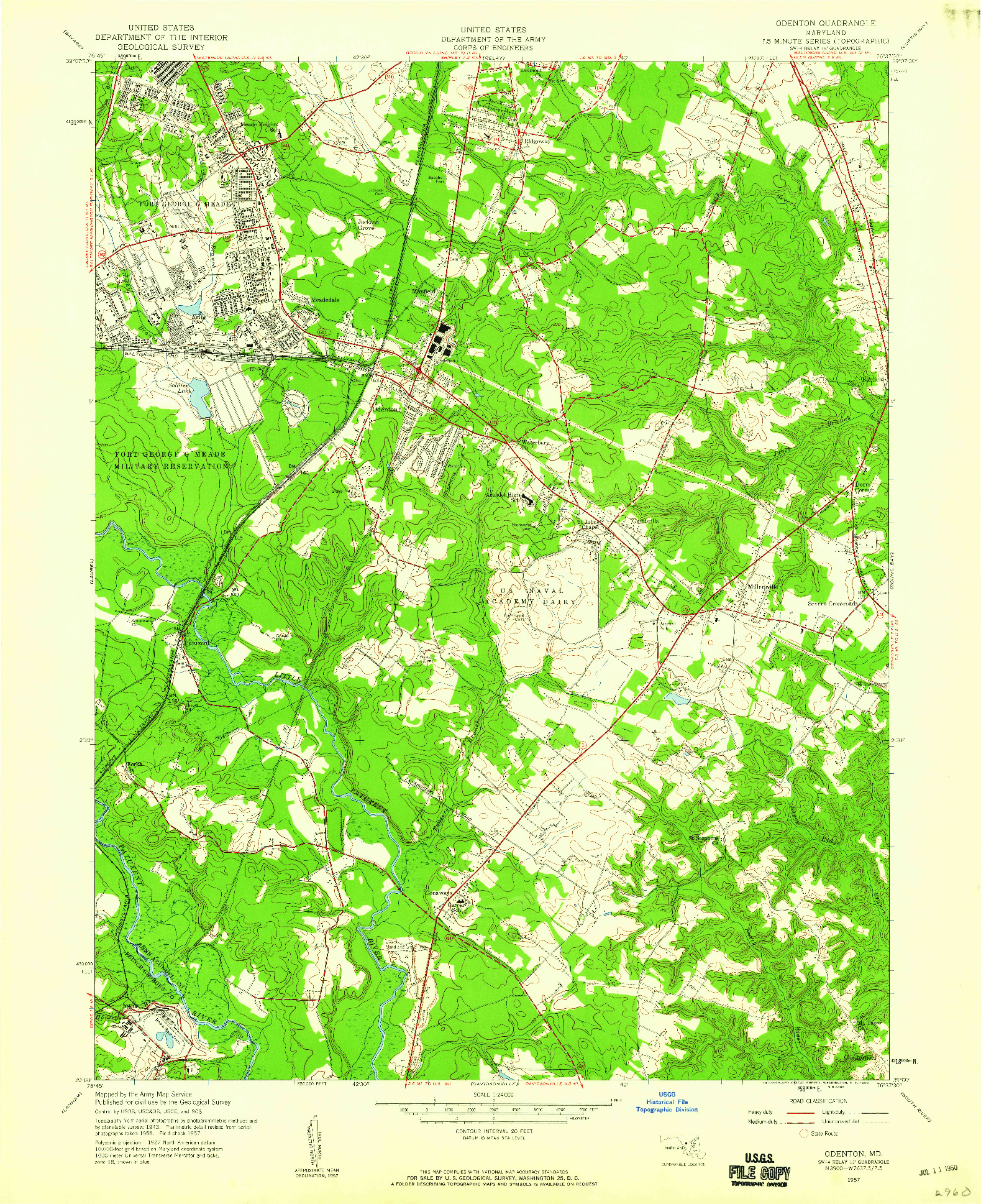 USGS 1:24000-SCALE QUADRANGLE FOR ODENTON, MD 1957